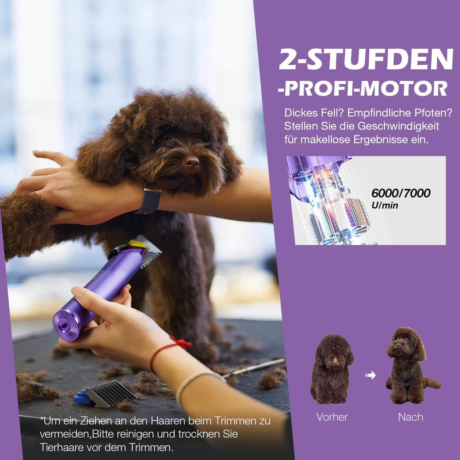 Hundeschermaschine Profi mit 5in1 Klinge und Metall-Aufsteckkämme – Bild 5