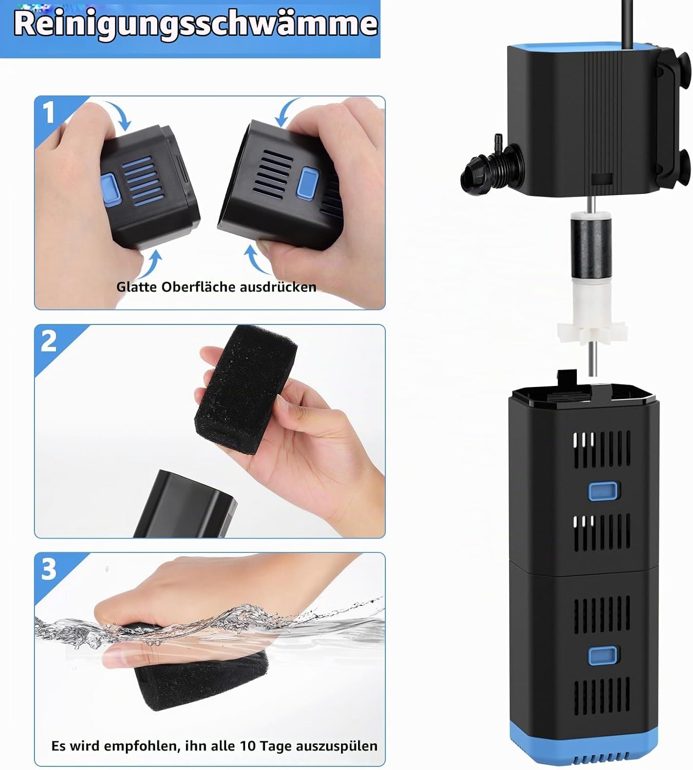 fishkeeper 4-in-1 Leiser Aquarium Filter, Einstellbar Aquarium innenfilter – Bild 5