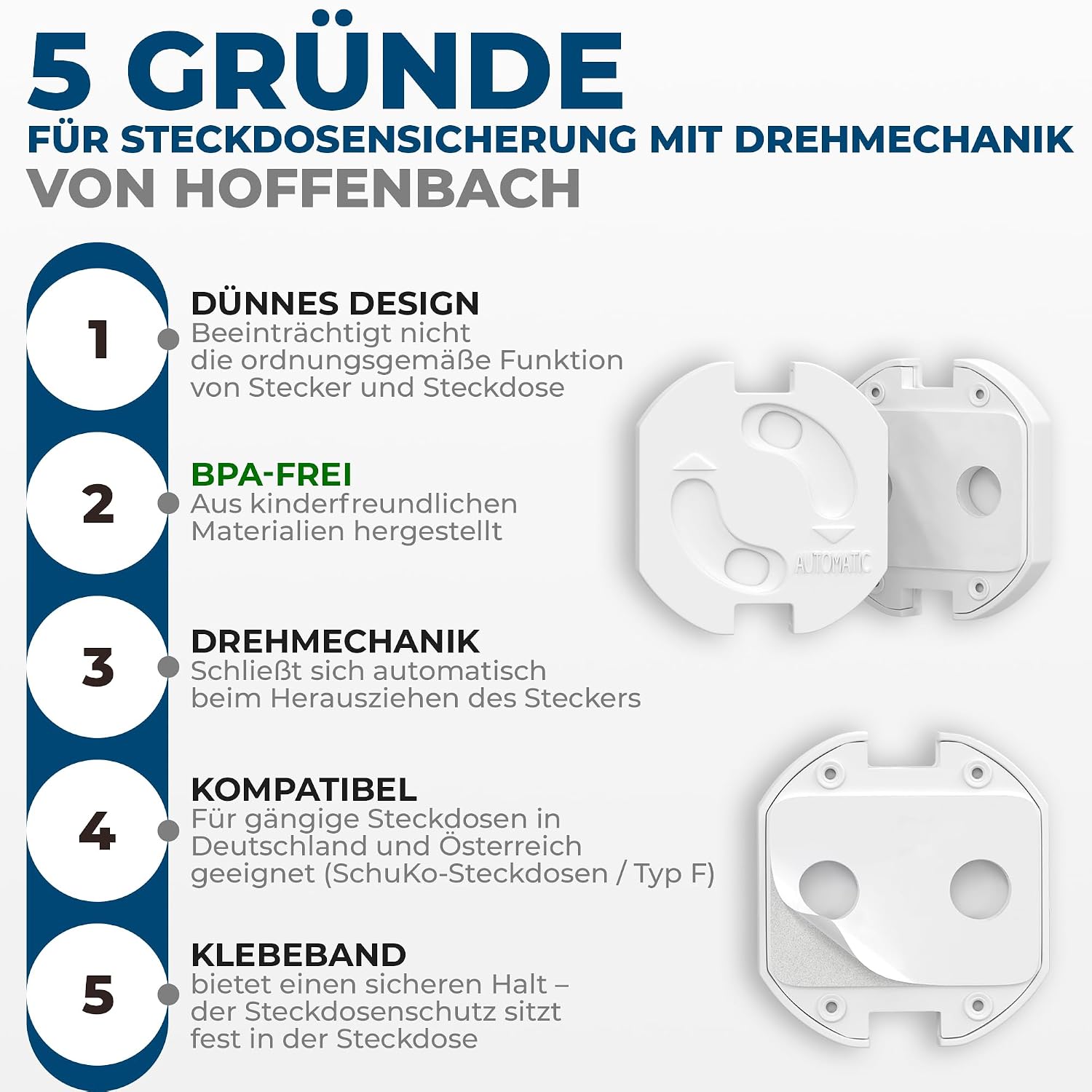 Hoffenbach 20x Steckdosen Kindersicherung – Steckdosensicherung mit Drehmechanik – Schutz für Babys & Kinder – Steckdosenschutz verhindert Unfälle & Stromschläge – Steckdose Kinderschutz – Weiß – Bild 6