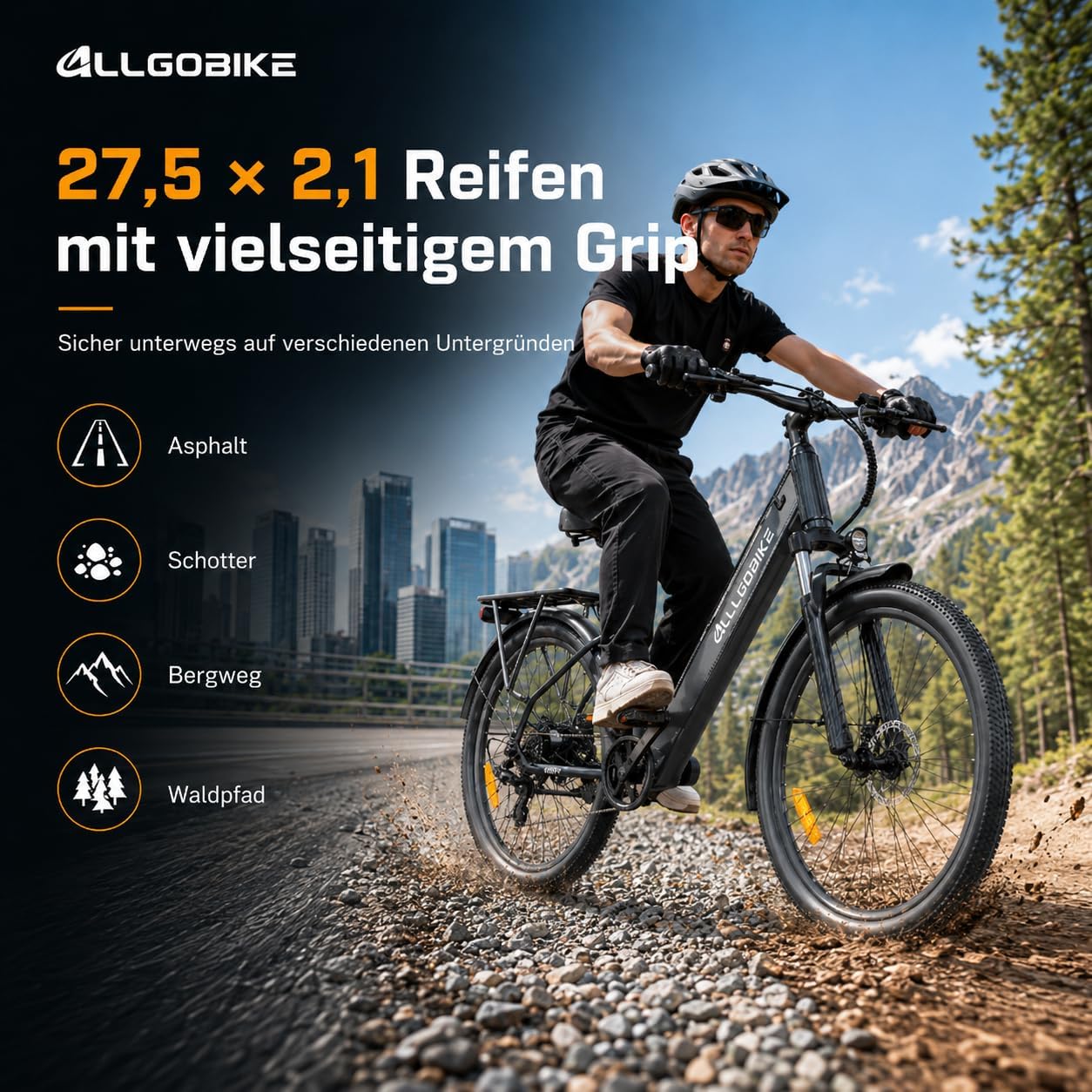AM27 Elektrofahrrad 27,5 Zoll E-Bike für Damen und Herren 250W Motor 36V 15Ah Akku 25 km/h 7-Gang-Schaltung 3 Unterstützungsstufen Scheibenbremsen LED-Beleuchtung – Bild 8