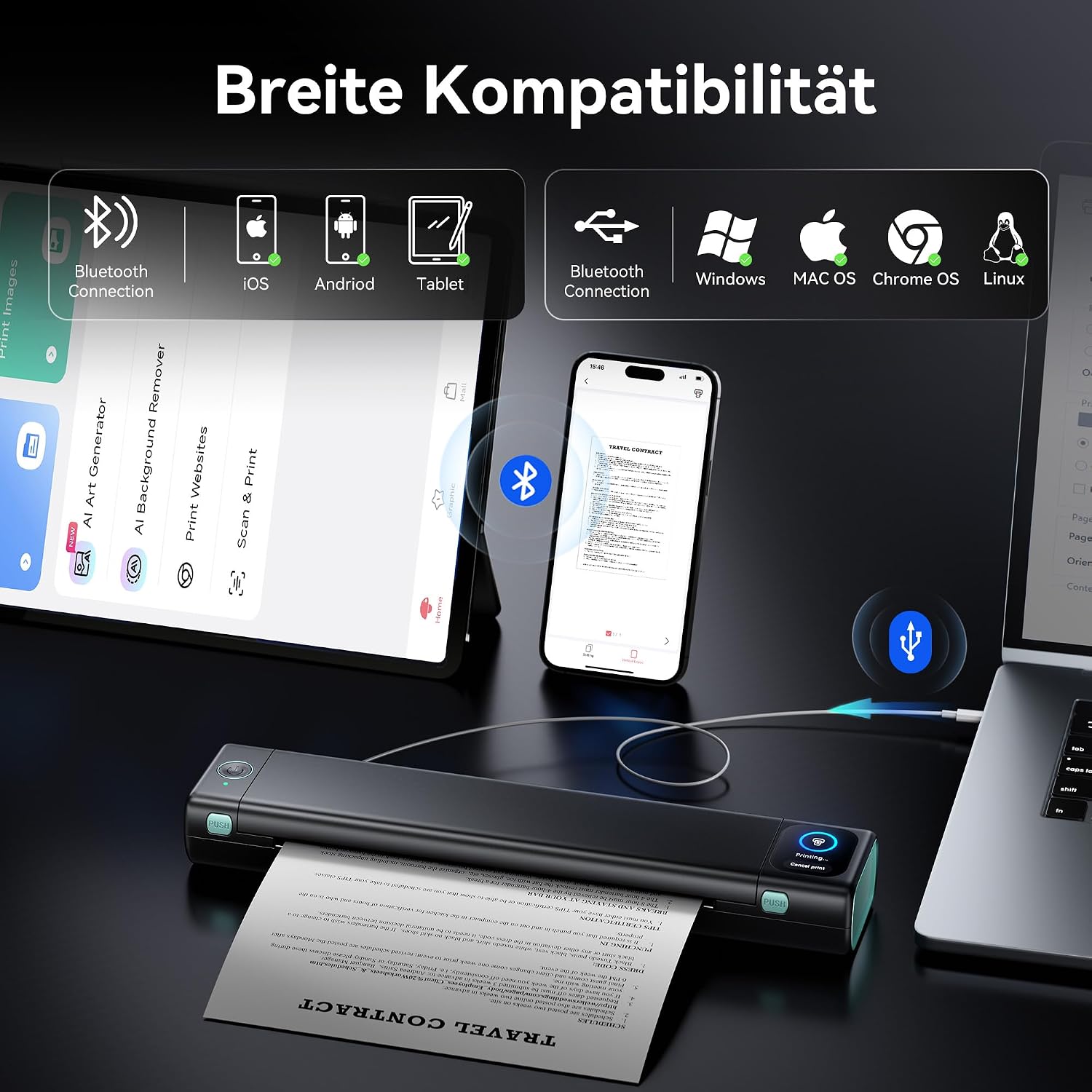 Phomemo M08D Touchscreen Mobiler Drucker, Bluetooth Thermodrucker A4 – Bild 4