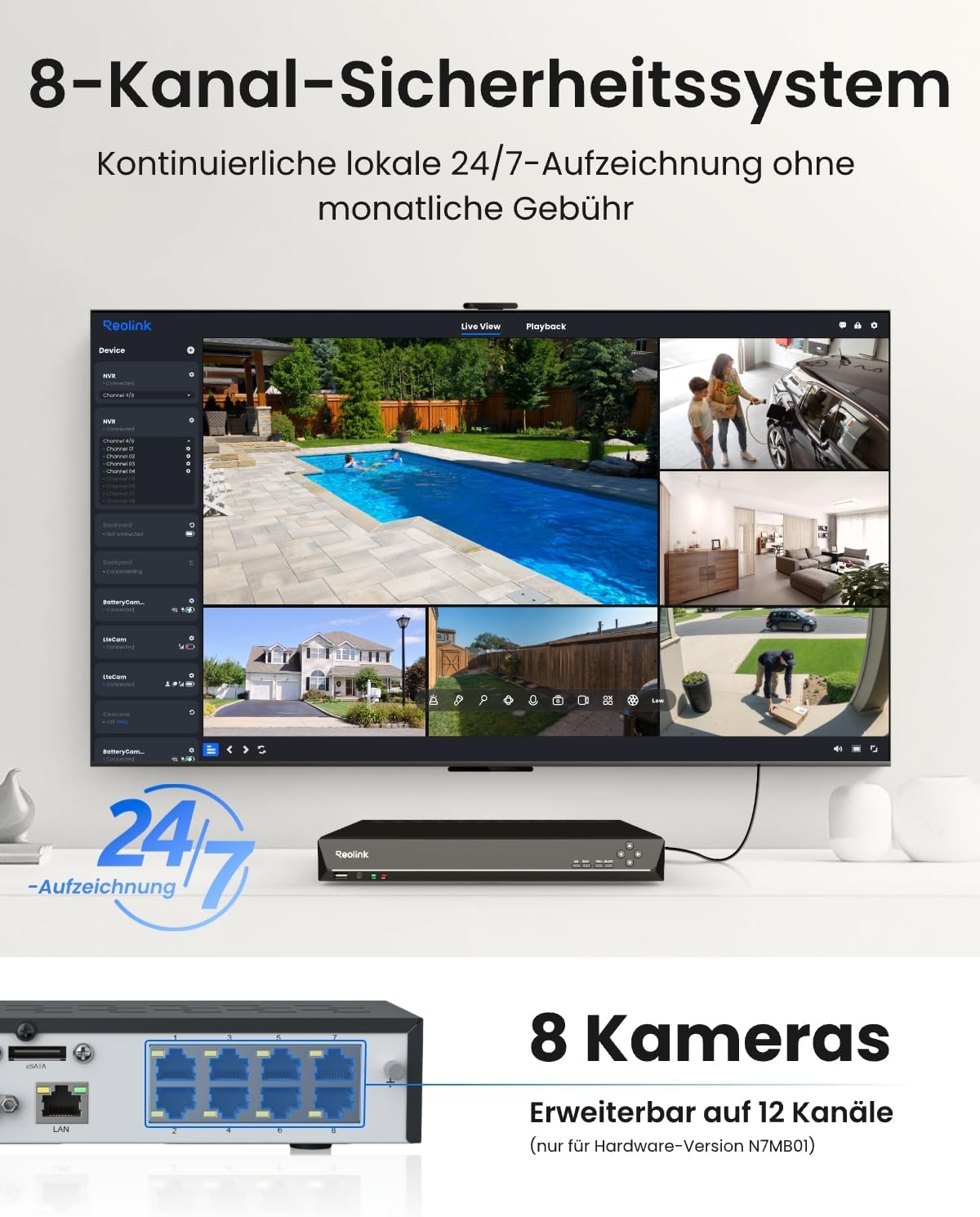 Reolink 8CH 4K PoE NVR Überwachungssystem Rekorder mit 2TB HDD, Videoüberwachung für IP Kamera Haus, Innen, Außen Sicherheit, unterstützt 16MP/12MP/4K/5MP Kameras RLN8-410 (Generalüberholt) – Bild 2