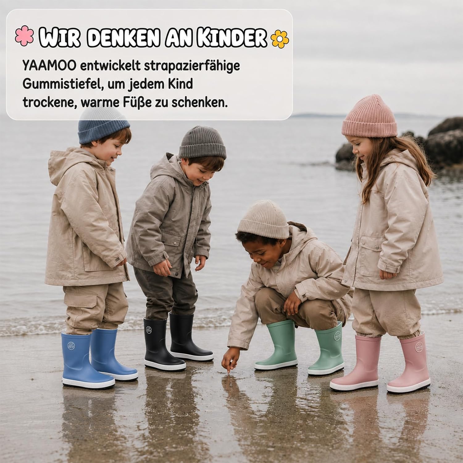 Kinder Gummistiefel für Jungen & Mädchen, Wasserdichte Matschstiefel mit Profilsohle, Leichte Regenstiefel für Kindergarten & Garten Leichte und flexible Regenstiefel Kinder, Größen 23-34 – Bild 5