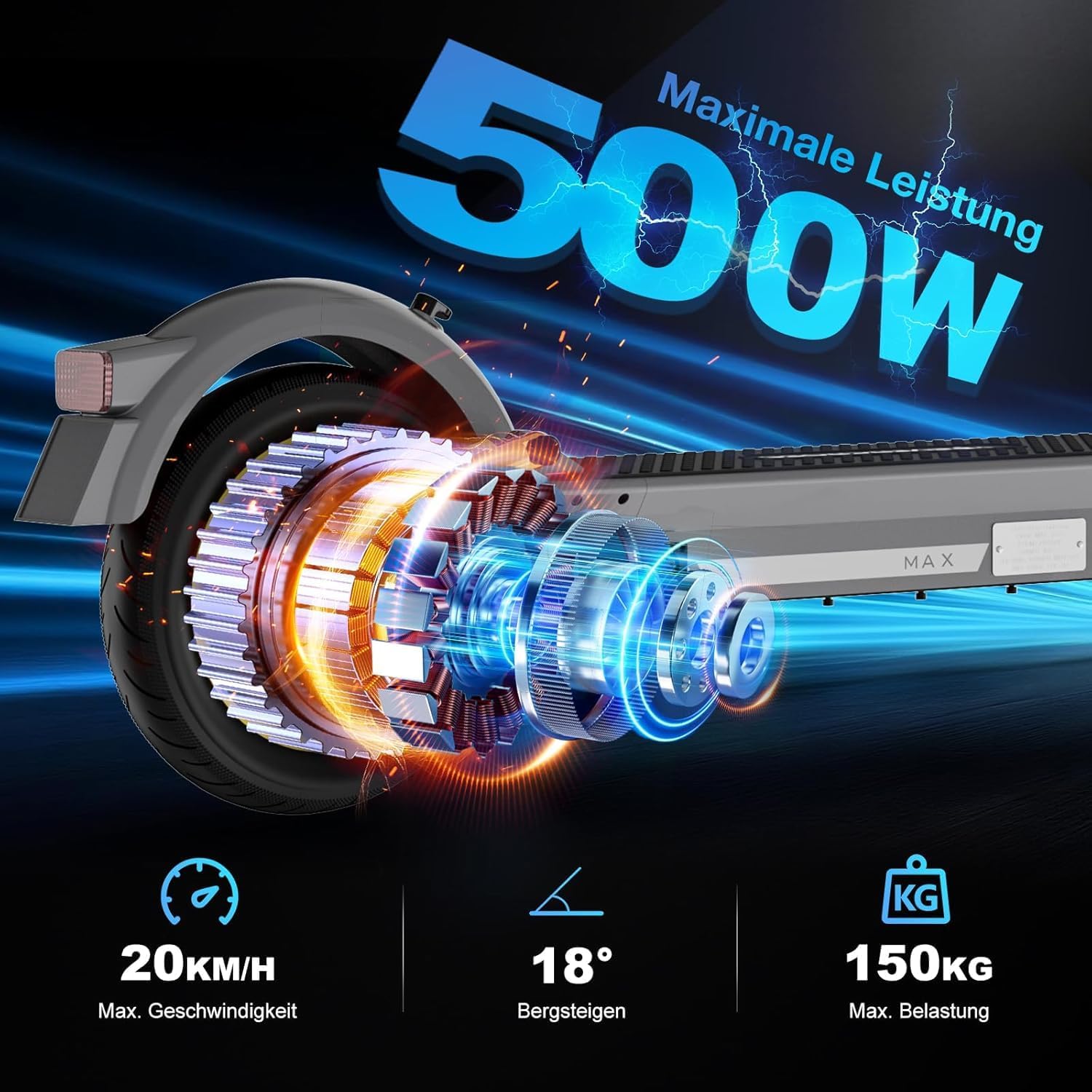 EVERCROSS E Scooter mit ABE, 500 W Motor, bis 80 KM Reichweite,Faltbar – Bild 2