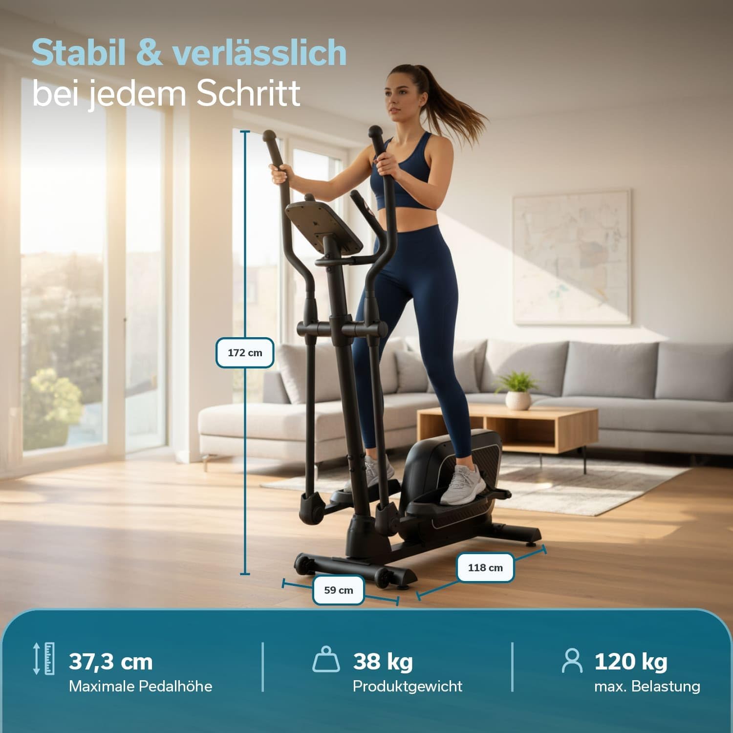 Skandika Crosstrainer für Zuhause Fint | Heimtrainer leise, 32 Stufen, 22 Programme, bis 120 kg, Kinomap App kompatibel, 8 kg Schwungmasse, Ellipsentrainer | Ellipsen Crosstrainer Fitness Sport – Bild 5