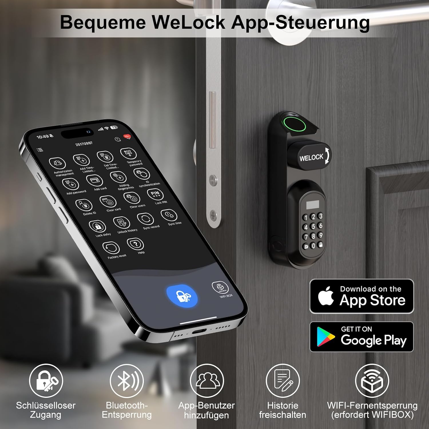 WELOCK U81 Türschloss Fingerabdruck Passwort mit Mechanischer Schlüssel – Bild 3