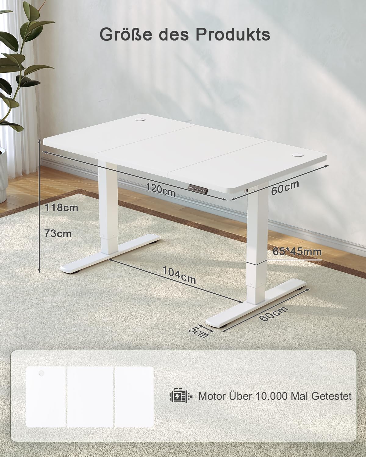 JUMMICO Höhenverstellbarer Schreibtisch 120 x 60 cm, USB-A-Anschluss – Bild 3