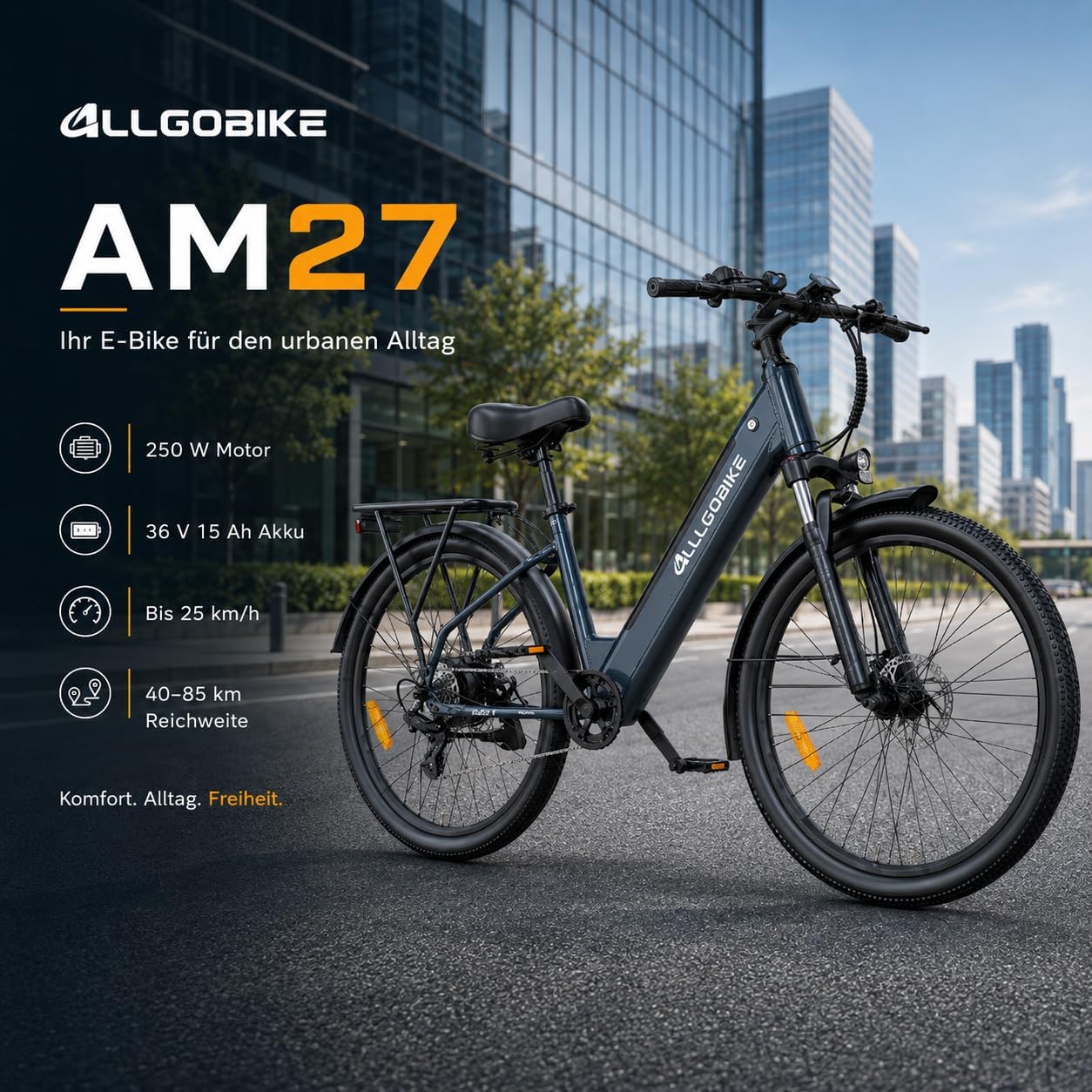 AM27 Elektrofahrrad 27,5 Zoll E-Bike für Damen und Herren 250W Motor 36V 15Ah Akku 25 km/h 7-Gang-Schaltung 3 Unterstützungsstufen Scheibenbremsen LED-Beleuchtung – Bild 2
