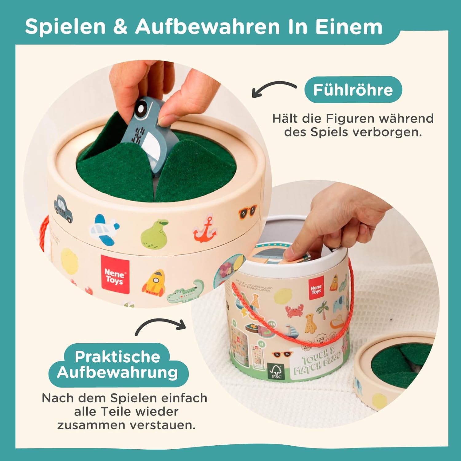 Nene Toys Fühlspiel ab 2 Jahren – Kinderspiel & Lernspiel aus Holz – Bild 5
