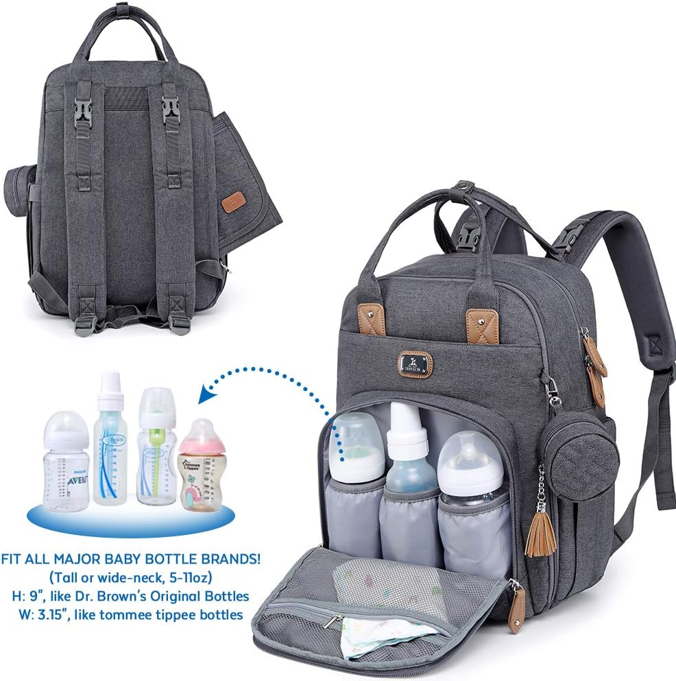 Dikaslon Wickeltasche Rucksack Großer Wickelrucksack mit Multifunktions-Babytaschen und mobiler Wickelauflage - Schnullerhalter und Kinderwagengurte - für Mama und Papa, Einheitsgröße – Bild 9