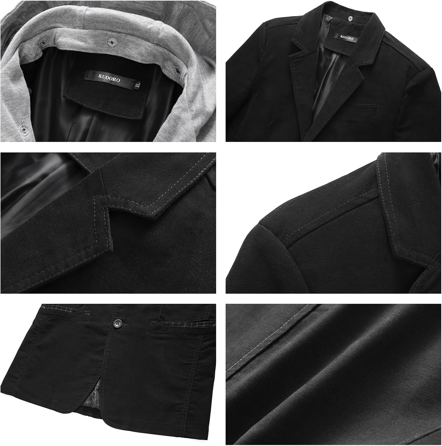KUDORO Herren Sakko Anzugjacke Slim Fit Freizeit Baumwolle Sportlich Kapuzen Blazer Herren 2 Knöpfe – Bild 4