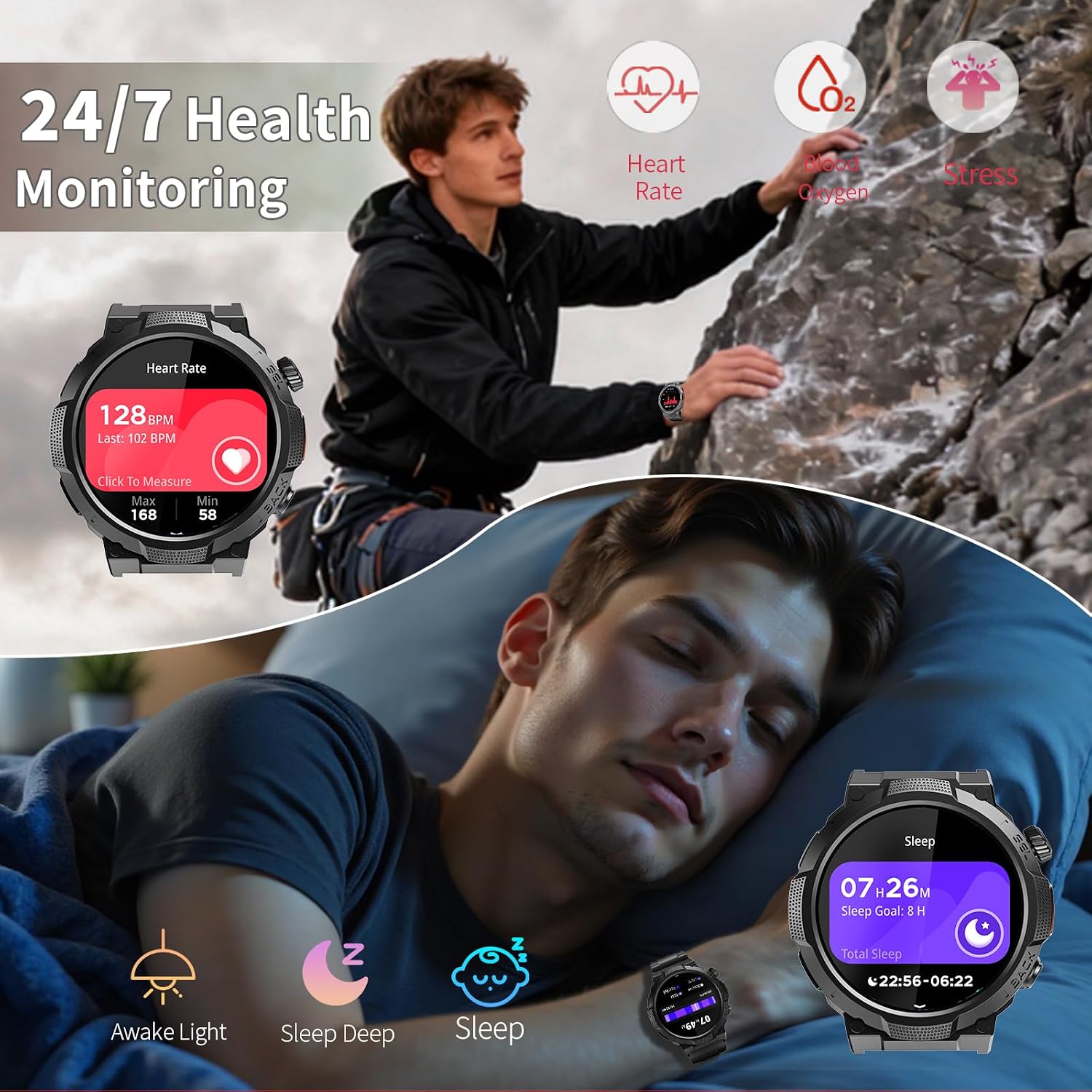 Soudorv Smartwatch Herren, 1000mAh Smart Watch mit Telefonfunktion, Schwarz – Bild 4