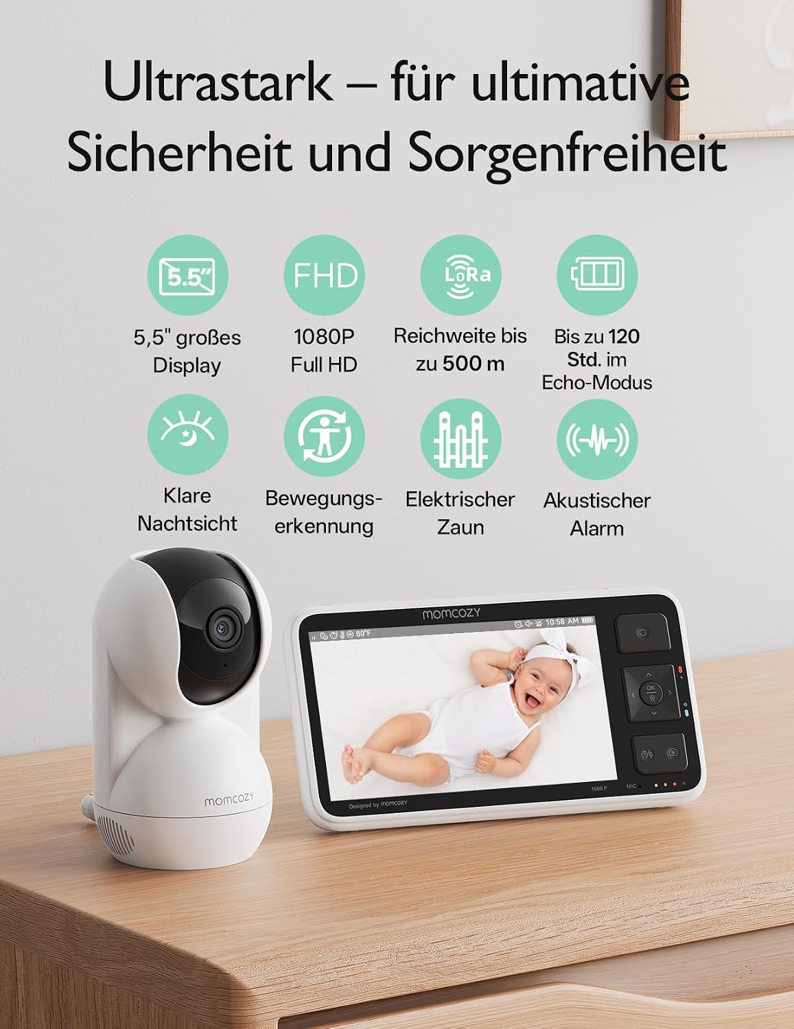 Momcozy BM03 Babyphone mit Kamera ohne WLAN, 5.5 Zoll Baby Monitor – Bild 2