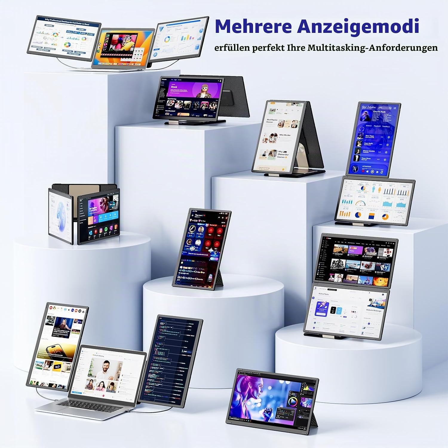 Laptop Bildschirm Erweiterung, 15.6” 1080P FHD Triple Laptop Monitor Erweiterung, Um 235° Drehbarer, Abnehmbarer Dreifach-Bildschirm für 13-17,3” Laptops, Plug & Play kompatibel mit Mac/Windows – Bild 4
