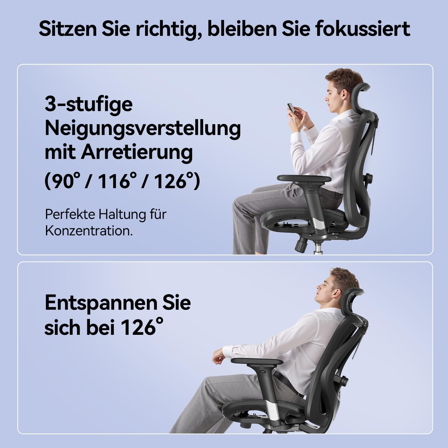 SIHOO M57 Ergonomischer Bürostuhl, Chefsessel mit 3D verstellbare Armlehne und Lendenwirbelstütze, Hautfreundliche Netz-Hochlehne, Schreibtischstuhl bis 150kg/330LB Belastbar(schwarz) – Bild 6