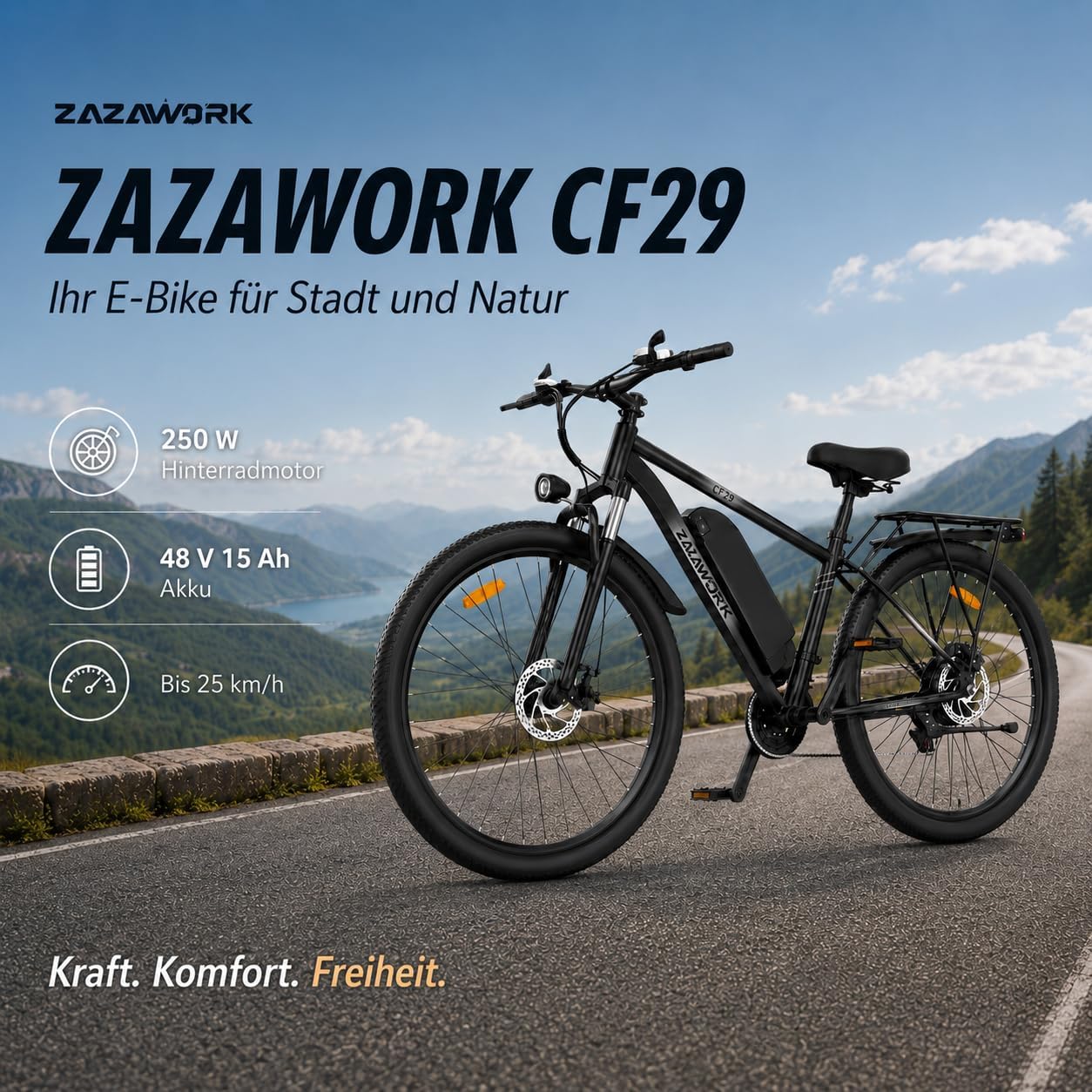 E-Bike Mountainbike CF29, Weißgrün 48V15AH Akku – Bild 2