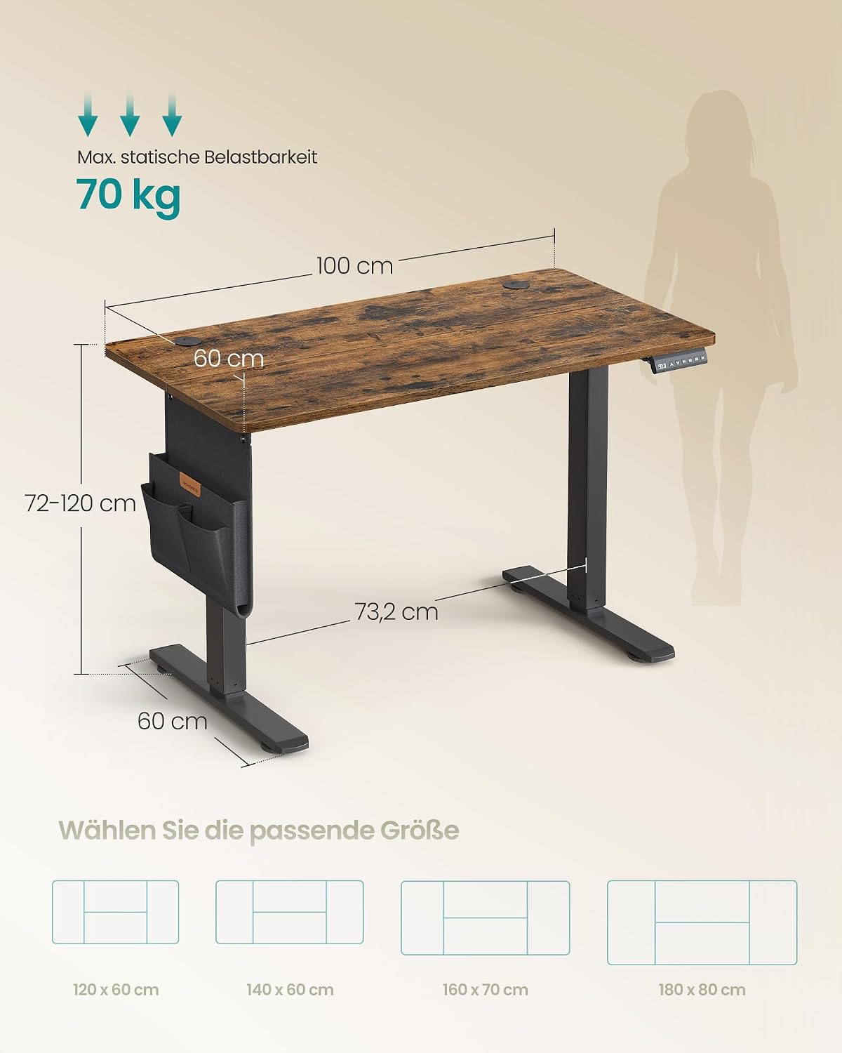 SONGMICS Höhenverstellbarer Schreibtisch 100 x 60 cm – Bild 3