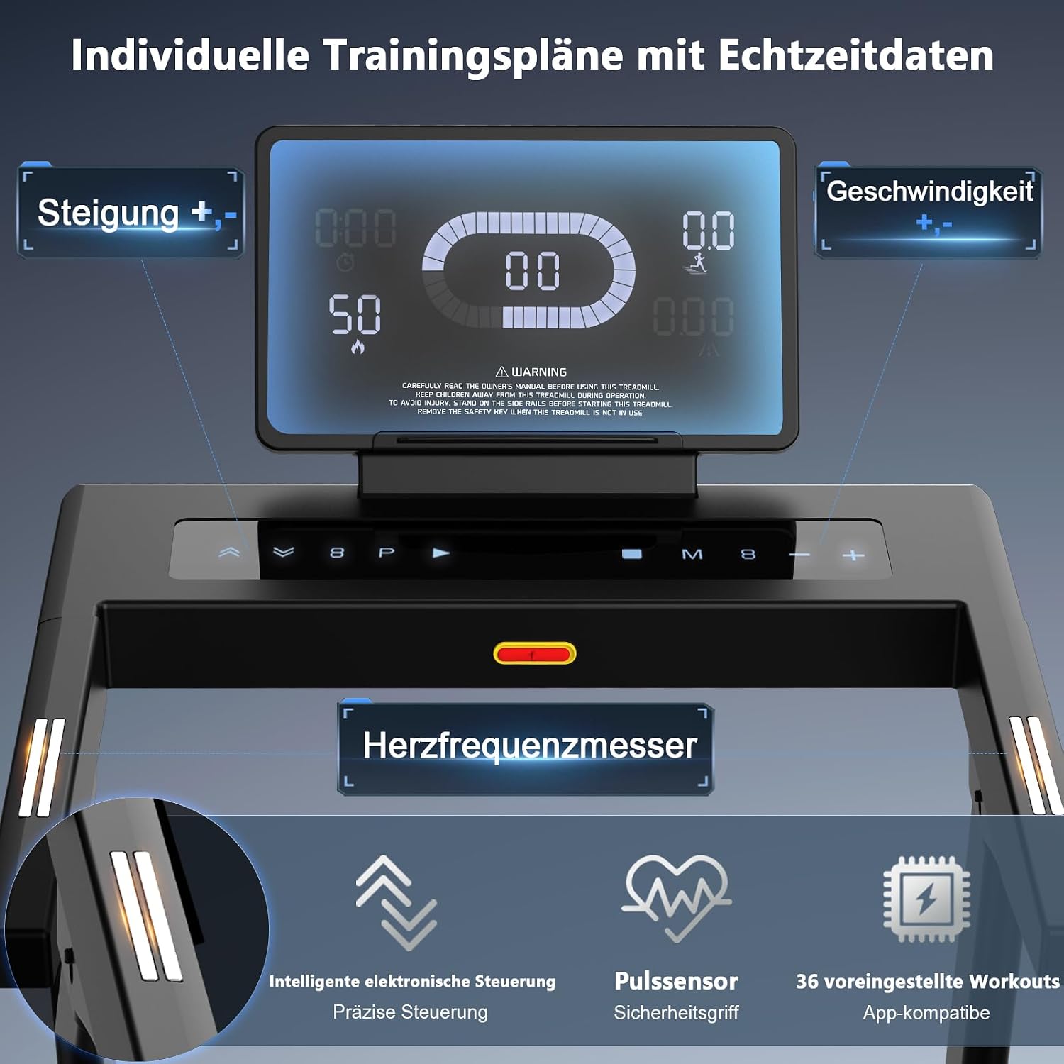 Laufband für Zuhause mit 20% Steigung, 1-20km/h, 7PS,App-kompatibles – Bild 2