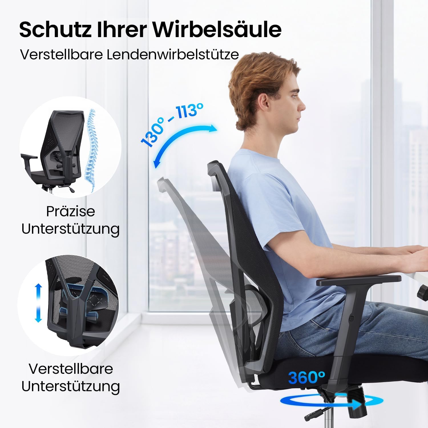 SIHOO M109 Bürostuhl mit Lordosenstütze, Schreibtischstuhl Ergonomisch Büro – Bild 3