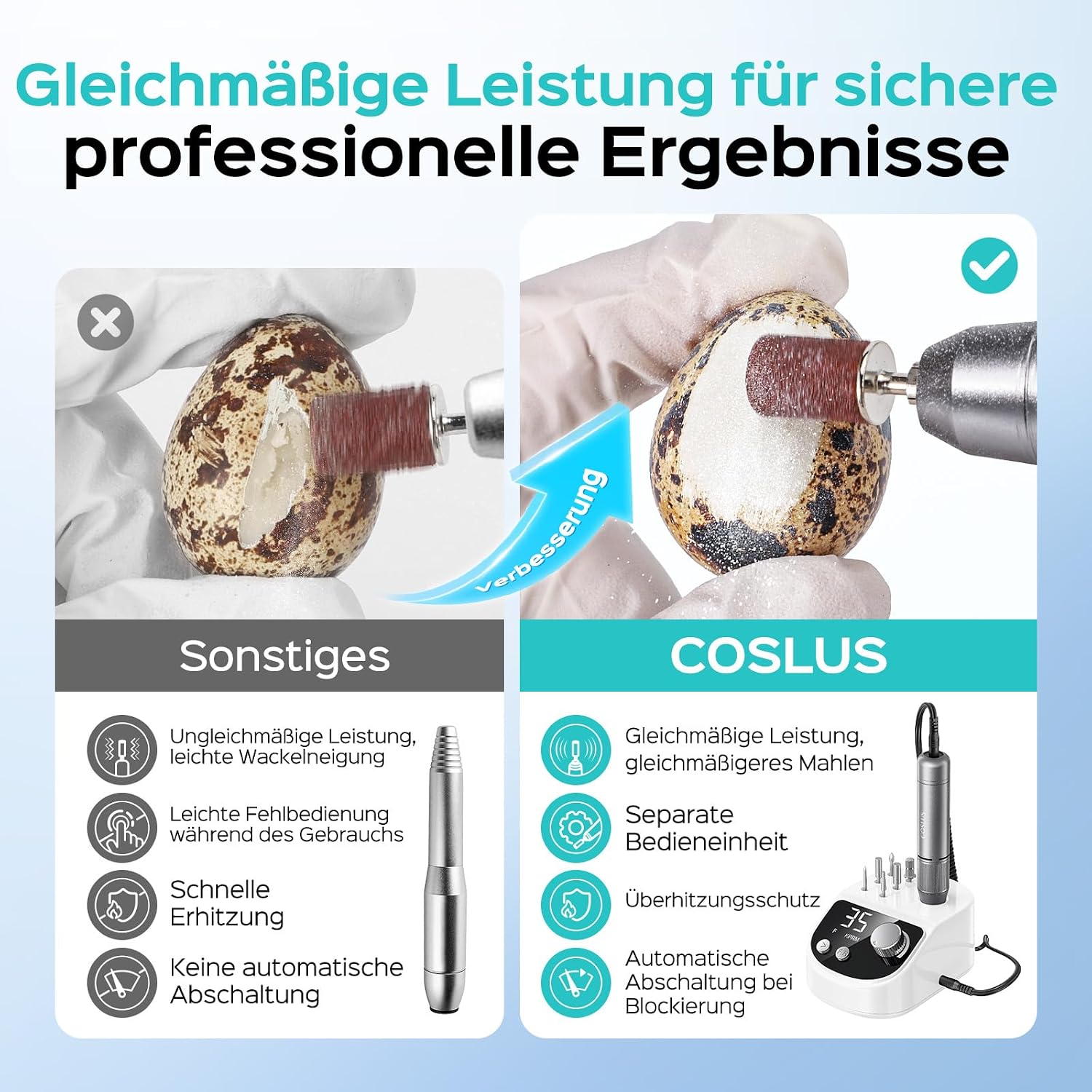 COSLUS E50 Elektrische Nagelfräser Professionell Set 35000 U/min , Weiß – Bild 2