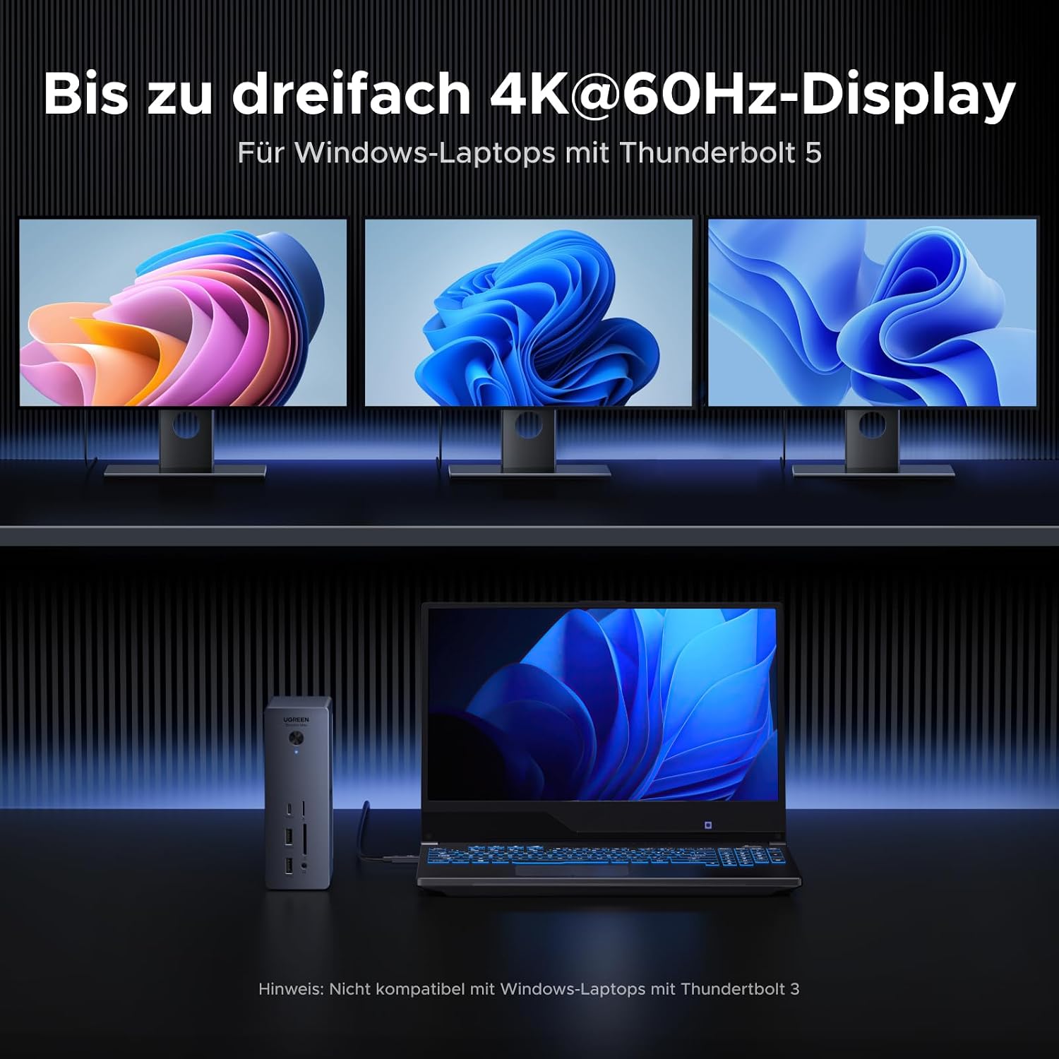 UGREEN Thunderbolt 5 Dock 3x TBT5 120Gbps, 140W Aufladen Docking Station – Bild 5