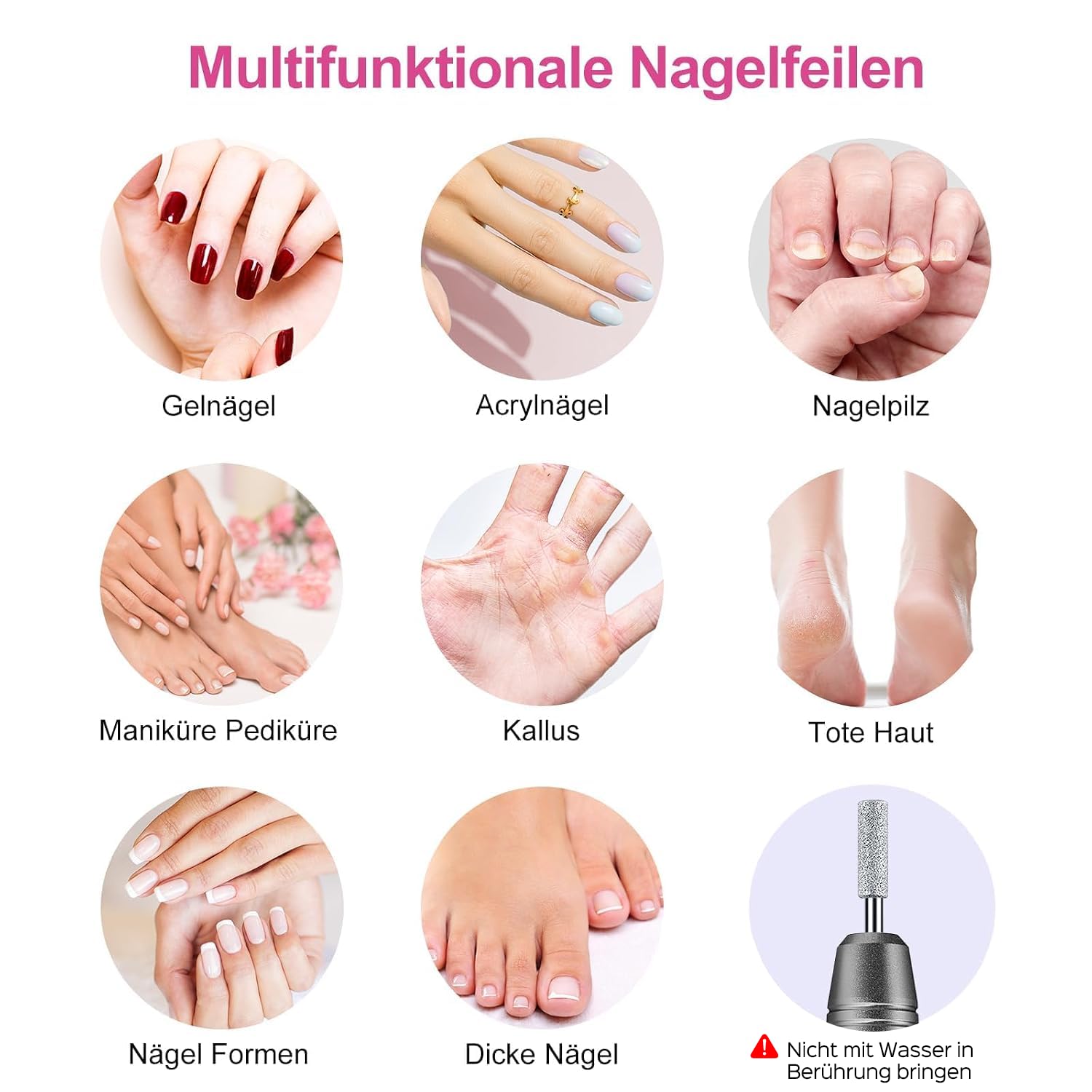 COSLUS C20 Elektrischer Nagelfräser 35000 u/min kabellos 11 in 1, Grau – Bild 6