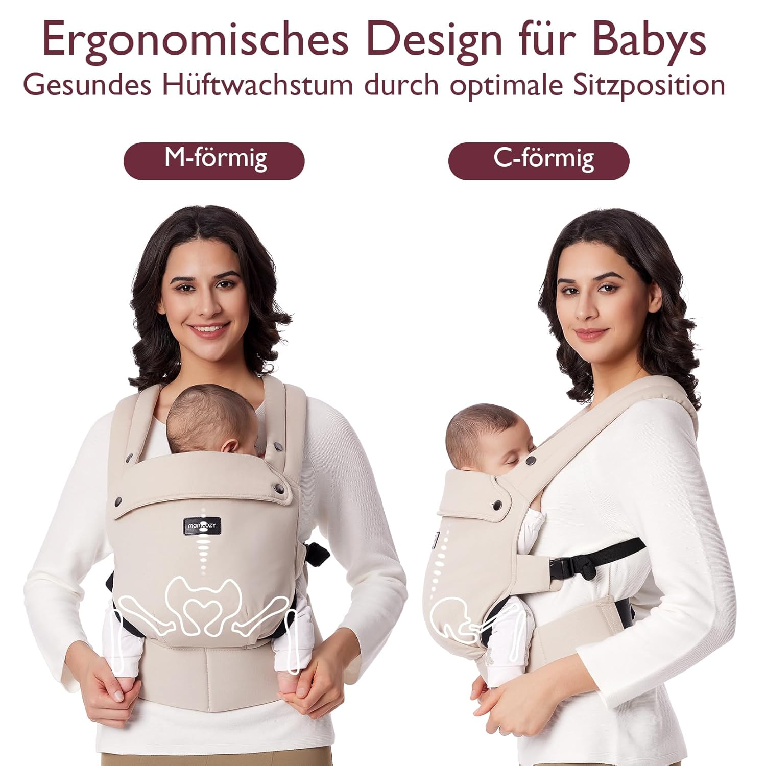 Momcozy Babytrage 100% Baumwolle ab Geburt, Khaki – Bild 3