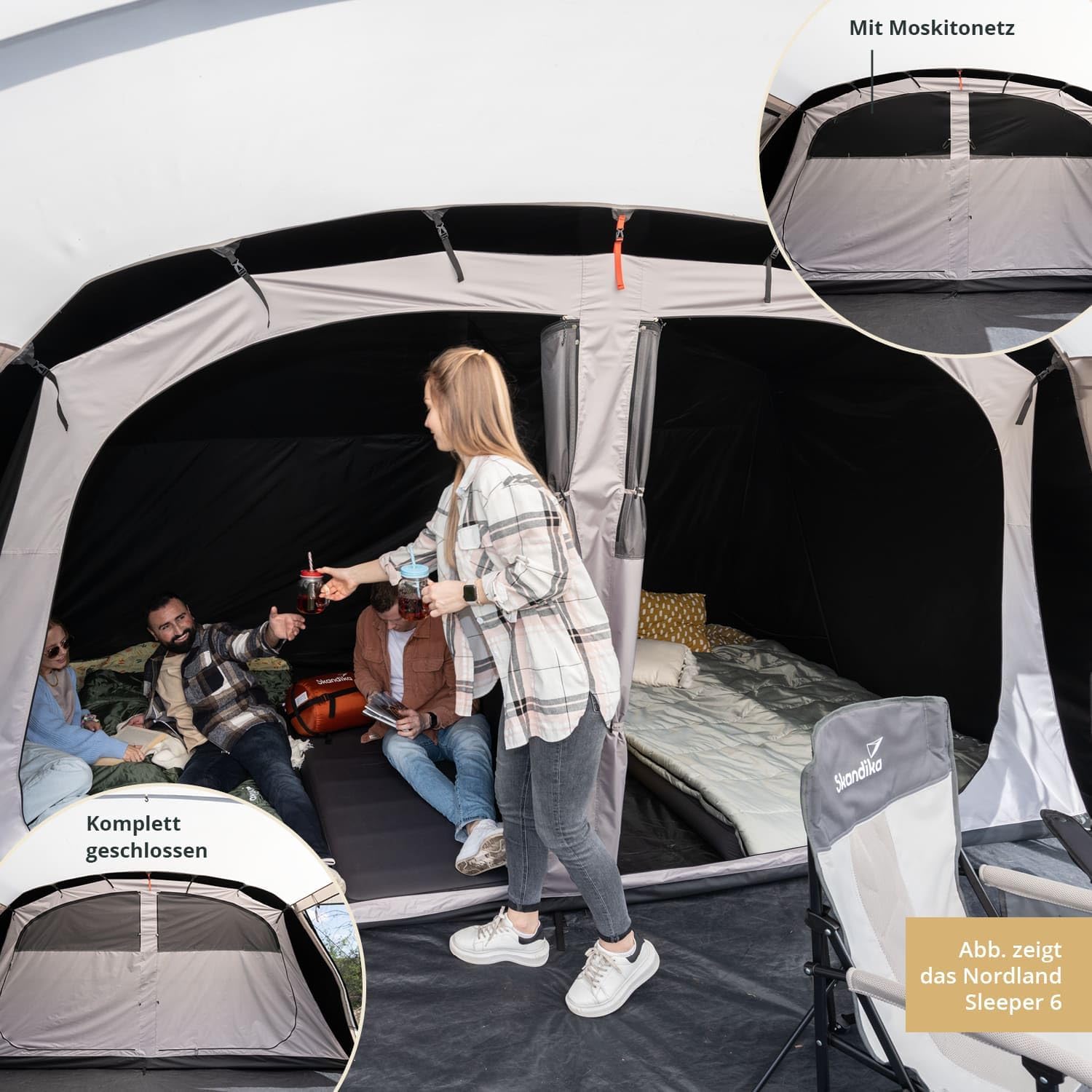 Skandika Tunnelzelt Nordland für 4 Personen | Zelt mit eingenähtem Zeltboden, wasserdicht, 5000 mm Wassersäule, 2 m Stehhöhe, teilbare Schlafkabine | Camping, Outdoor, Campingzelt, Familienzelt – Bild 8