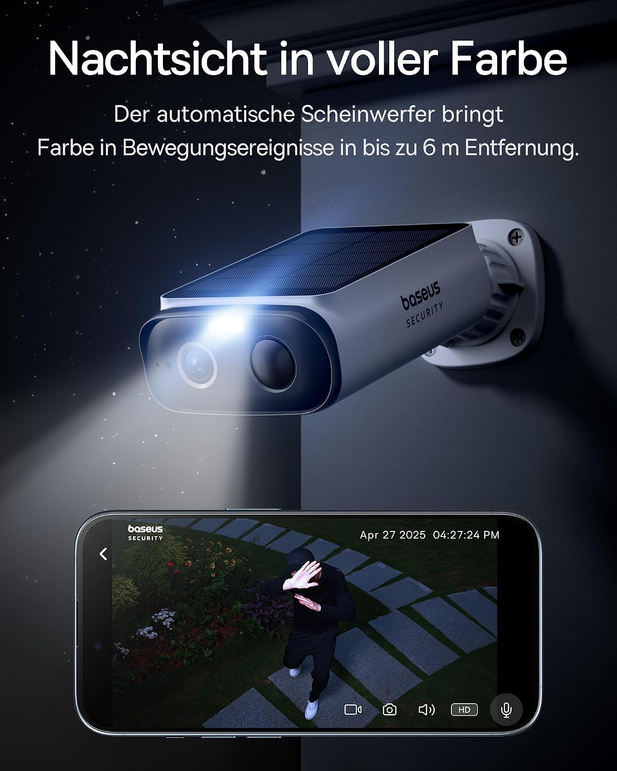 Baseus Security S1 Lite Solocam Überwachungskamera Aussen Solar Akku WLAN, IP67 Wetterfest, Kamera Überwachung Kabellos Außen 2K 135°, Farbnachtvision, Keine Gebühren, Kompatibel mit Alexa & Google – Bild 6