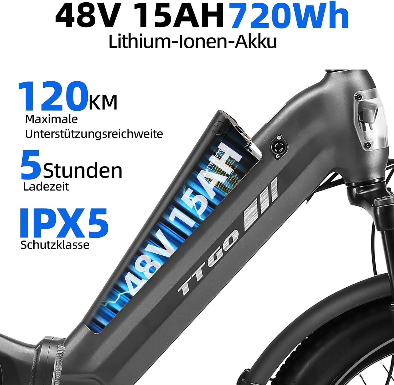 TTGO F7 E-Bike Klapprad 20 Zoll, vollgefedertes Fatbike mit Tiefeinstieg – Bild 3