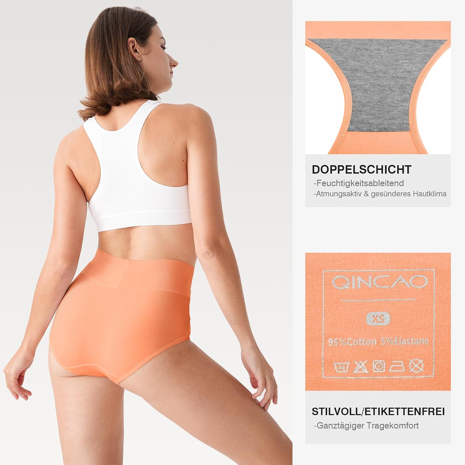 QINCAO Unterhosen Damen, Hohe Taille 6er Pack aus Baumwolle,Atmungsaktiv – Bild 6