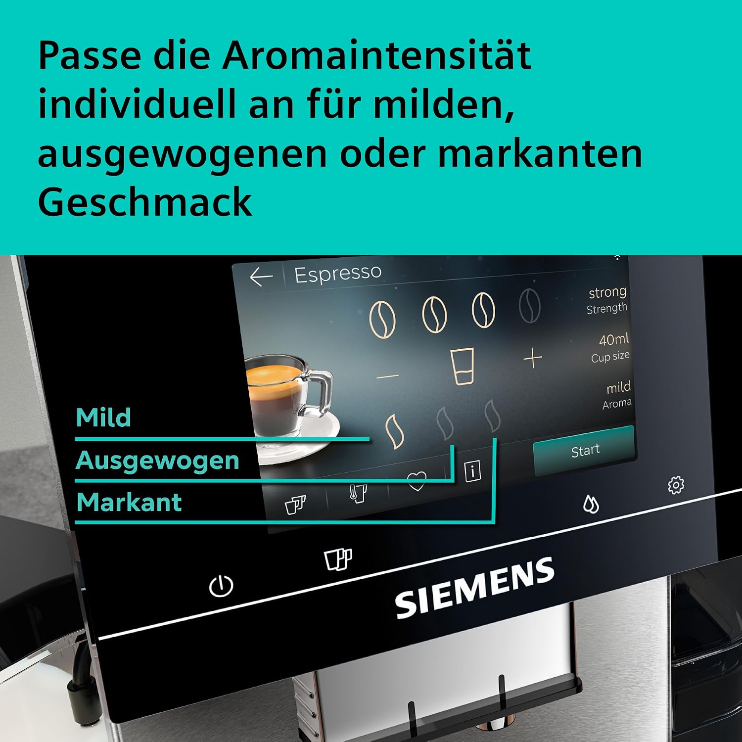 Siemens Kaffeevollautomat EQ700 iAroma, Full-Touch-Display, integrierter Milchbehälter, Tassenwärmer, Cold Brew und Slow Brew, Home Appliances App, Edelstahl schwarz, TQ727D03 – Bild 4