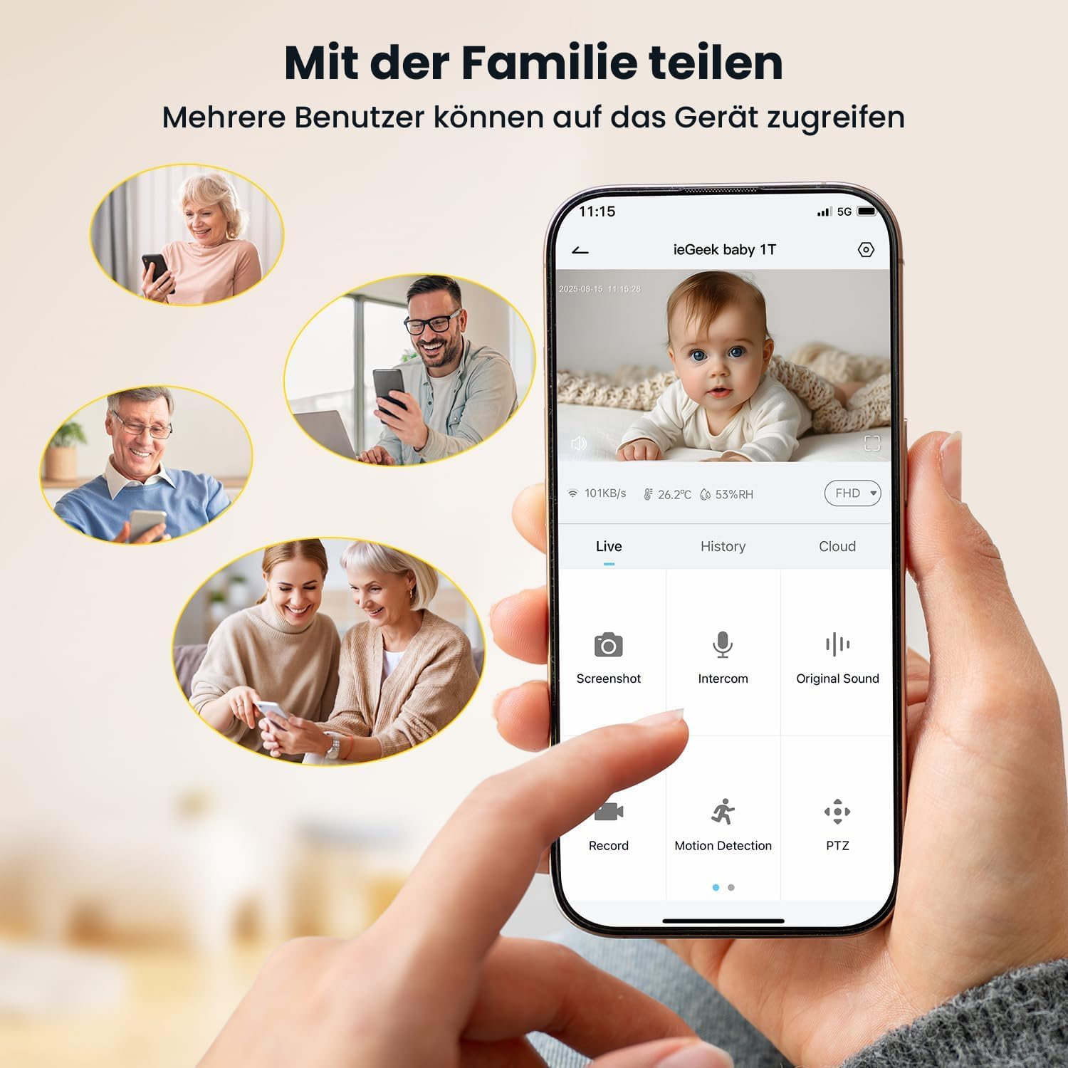 ieGeek 2K Babyphone 2 Kameras 5" WLAN Nachtsicht, App, PTZ, Zwei-Wege-Audio – Bild 8
