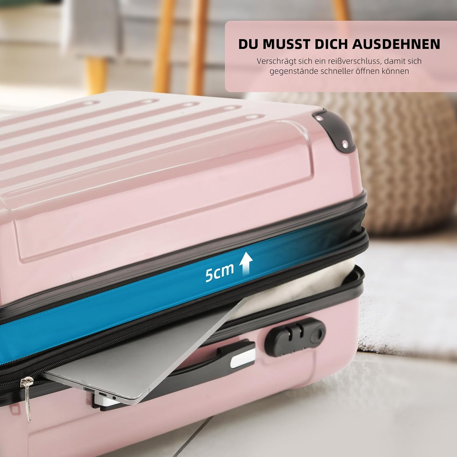 BEIBYE- 3er Kofferset Hartschalen-Koffer Reisekoffer Trolley Rollkoffer Set Reisekofferset (Rosa Gold) – Bild 3