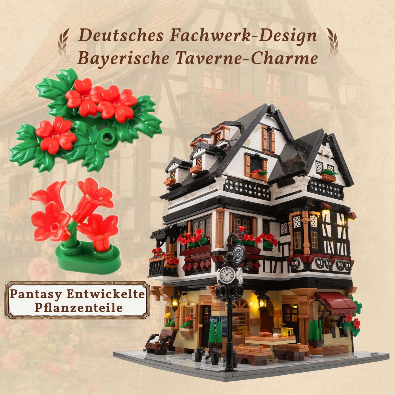 PANTASY Bayerisches Wirtshaus Bauset für Erwachsene mit USB-C-Licht – Bild 3
