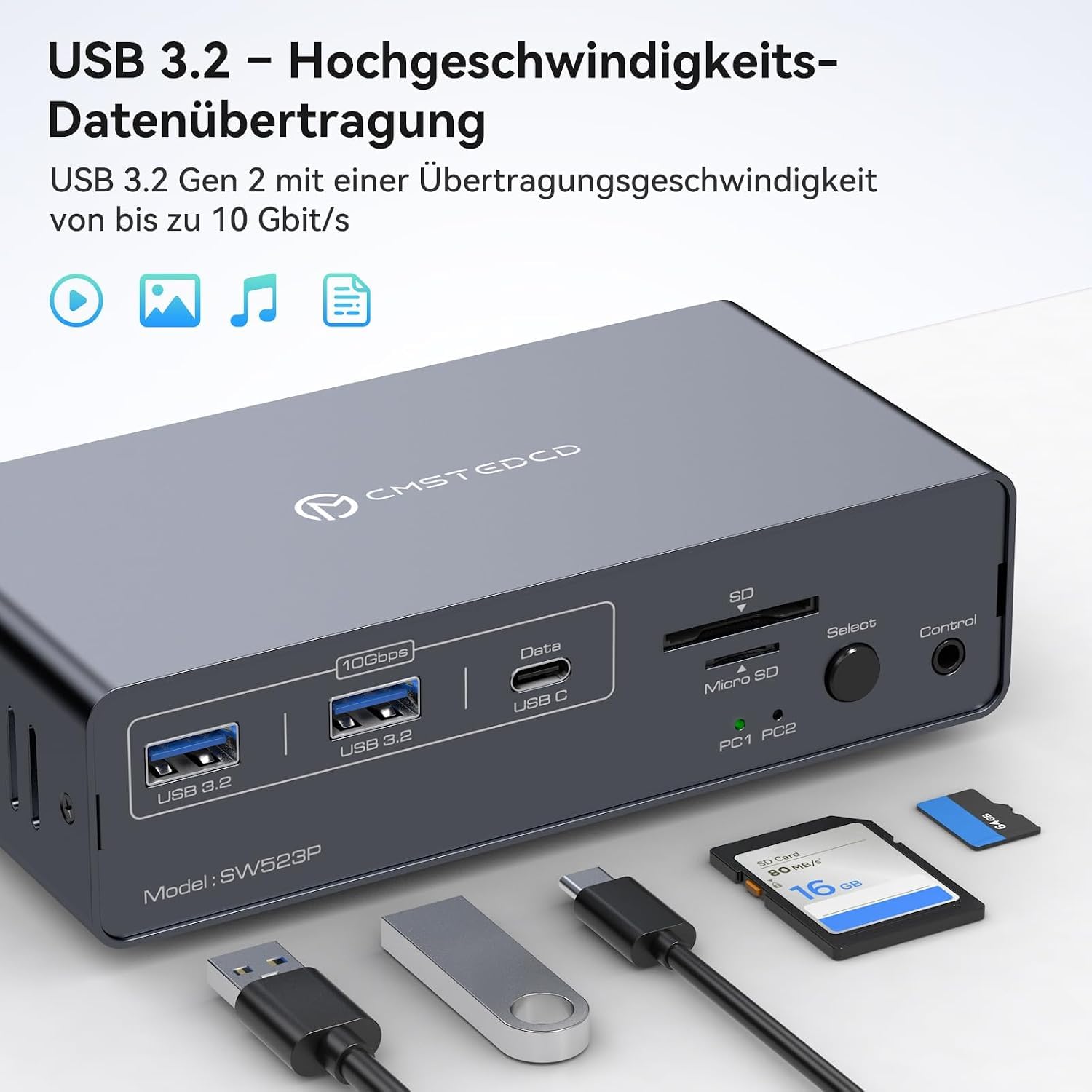 KVM Switch 2 PC 2 Monitore mit Dual 4K@120Hz USB C KVM Switch DisplayPort für Laptop und Desktop PC, 14-in-1 USBC Docking Station mit 100W PD, USB 3.2, SD/TF Kartenleser – Bild 6