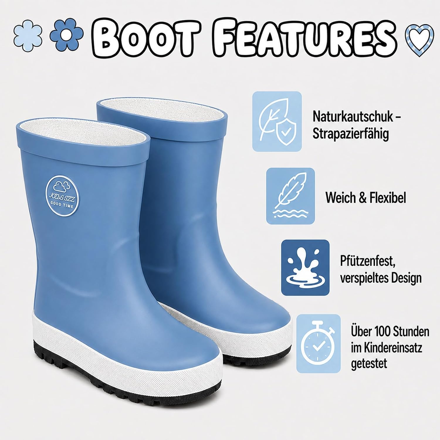 Kinder Gummistiefel für Jungen & Mädchen, Wasserdichte Matschstiefel mit Profilsohle, Leichte Regenstiefel für Kindergarten & Garten Leichte und flexible Regenstiefel Kinder, Größen 23-34 – Bild 3