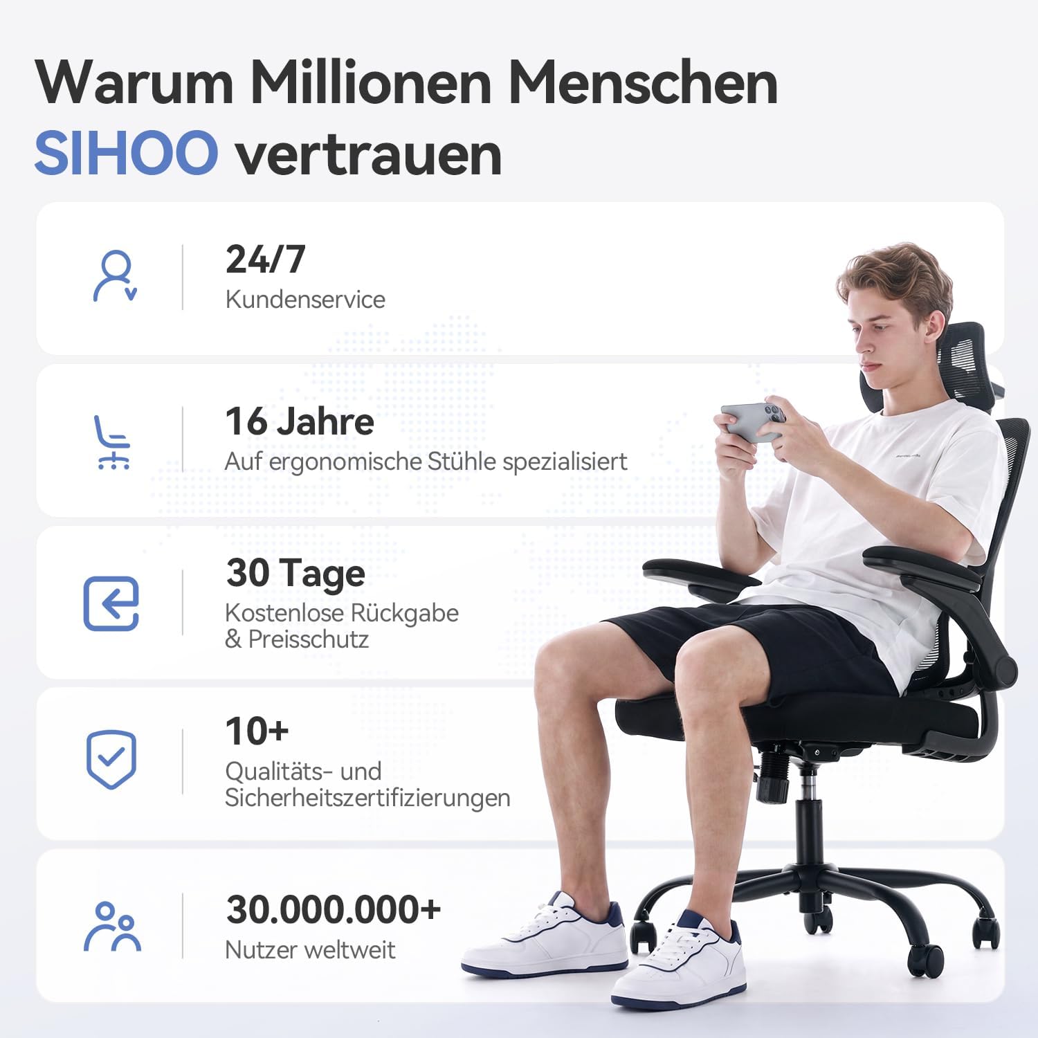 SIHOO M102C PRO Bürostuhl mit Lordosenstütze, Schreibtischstuhl Ergonomisch – Bild 13