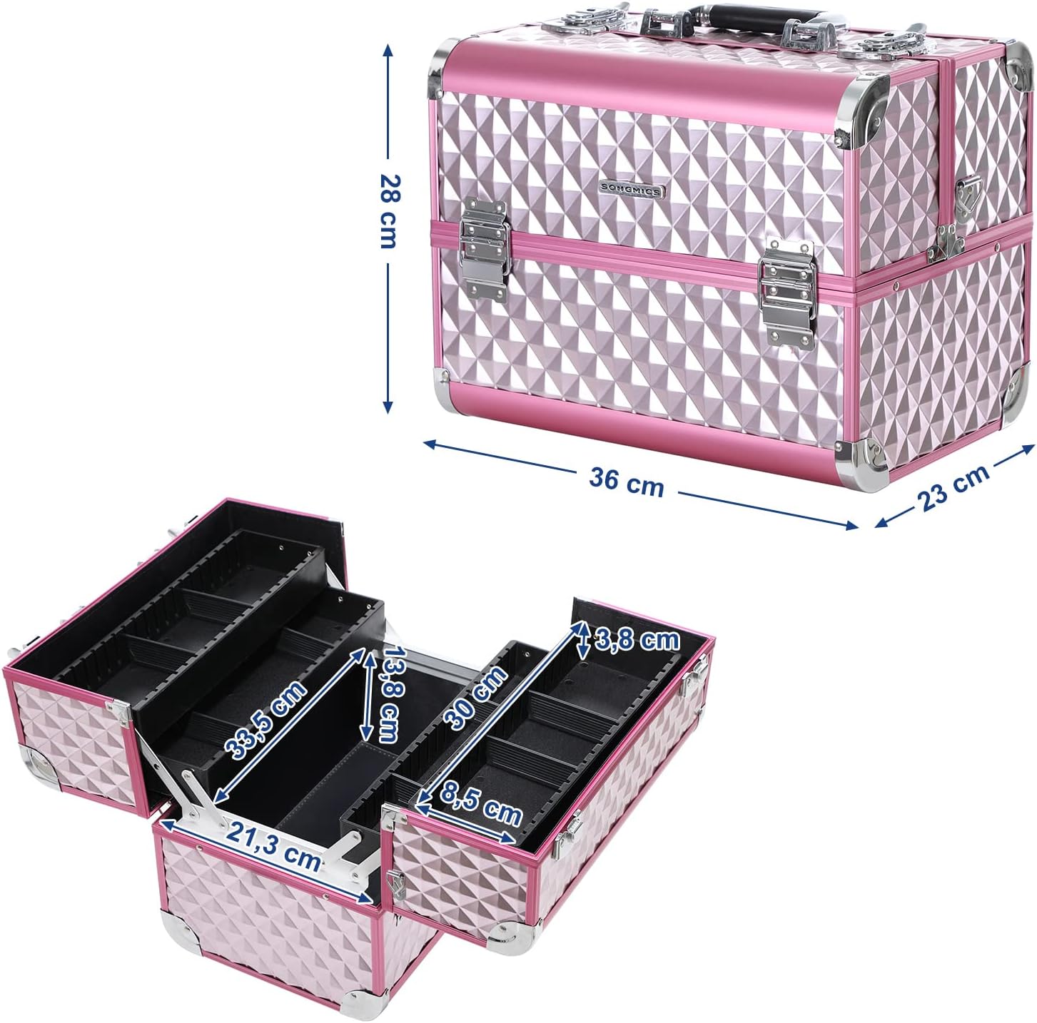 SONGMICS Kosmetikkasten, Rosa, MDF, ABS-Kunststoff, klappbare Fächer – Bild 5