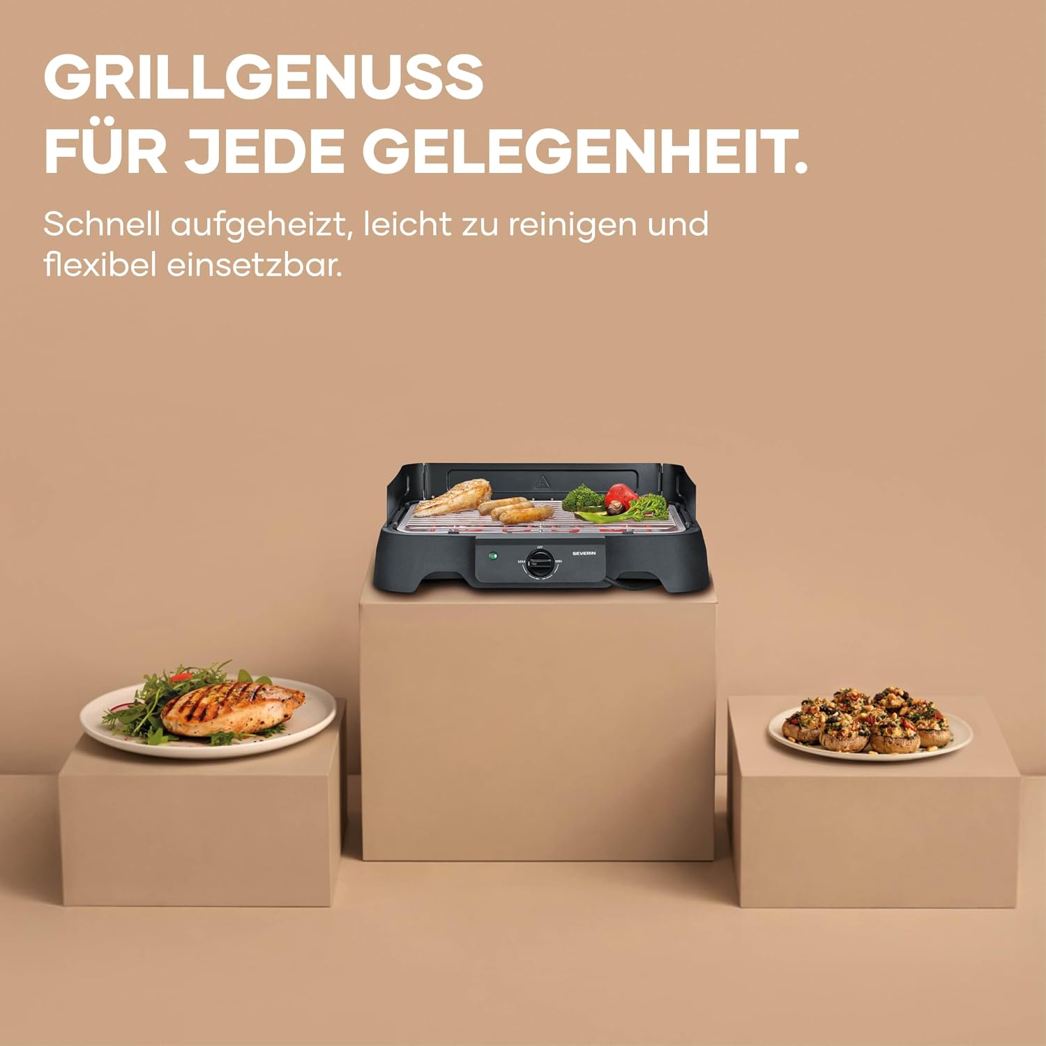 Severin Elektrogrill, Temperaturen 35-200 Grad Celsius, schnelles Aufheizen, 38x22 cm, Tischgrill mit Auffangschale, Edelstahl-Grillrost, Balkongrill, einfache Reinigung, 2000W, schwarz, PG 8593 – Bild 4