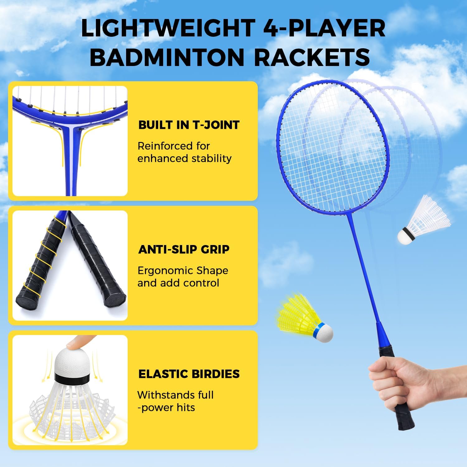 BAGAIL Professionelles Badmintonnetz-Set, TurnierschANDARD 6,1m x 1,55m, Allwettertauglich PE-Netz, 5-Minuten-Montage, Mit 4 Schlägern, 3 Schittern und Tragetasche – Bild 5