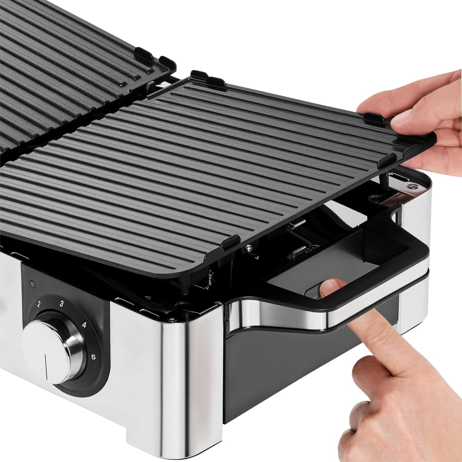 WMF Lono Master-Grill, Elektrogrill, 50x28 cm, Elektrogrill Tischgrill mit Windschutz und Auffangschale, Outdoorzertifiziert für Barbecue, 2 getrennt regulierbare Grillflächen, 2400 W, edelstahl matt – Bild 5