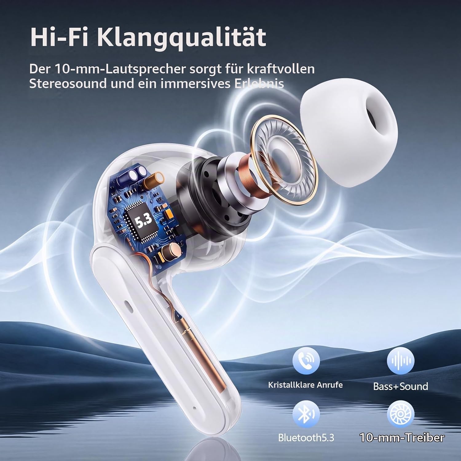 Bluetooth Kopfhörer, 2026 Kopfhörer Kabellos Bluetooth 5.3 HiFi Stereo, 72 Std Spielzeit In Ear Kopfhörer mit ENC Noise Cancelling Mics, IP7 Wasserdicht Kabellose Kopfhörer mit LED-Anzeige, USB-C – Bild 5