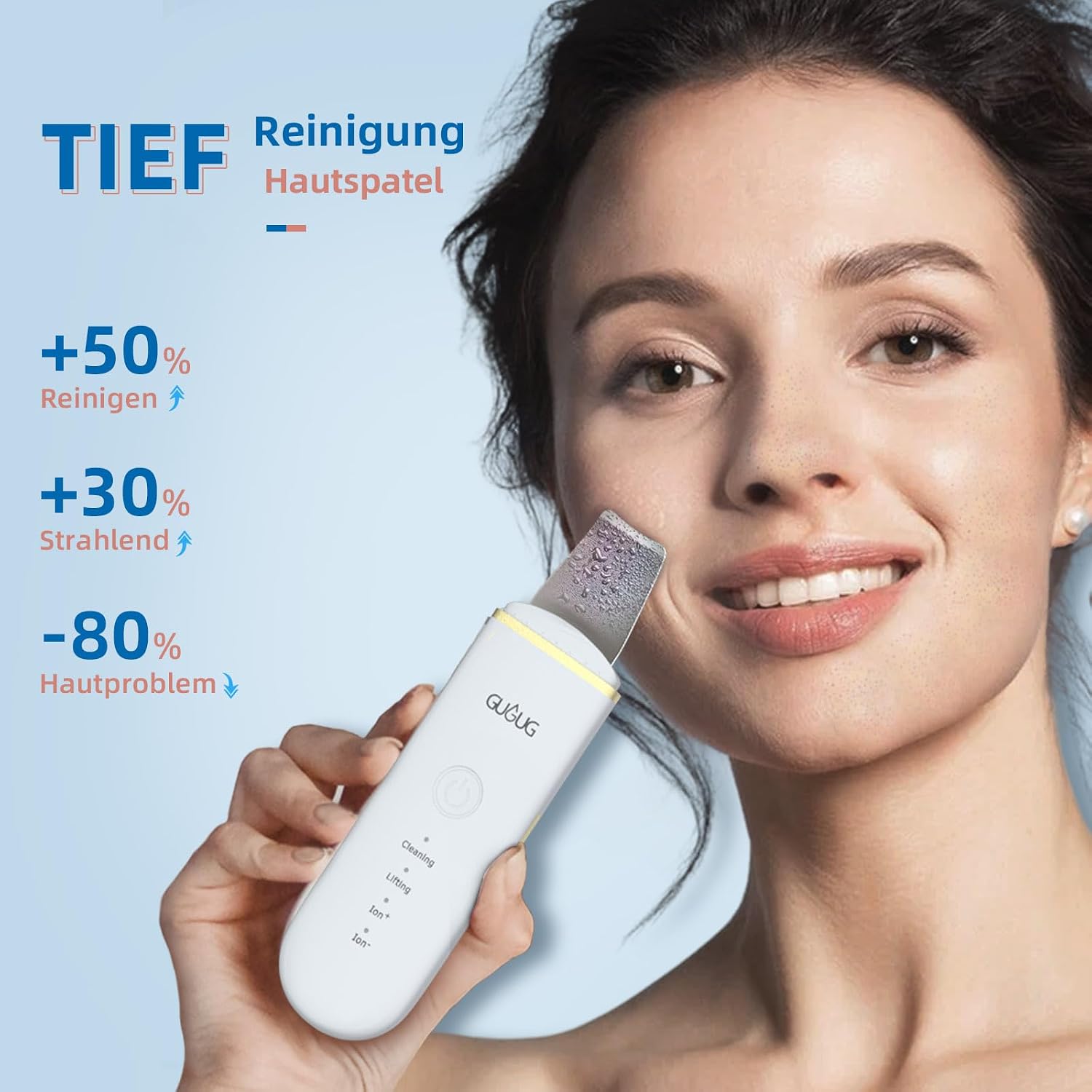 GUGUG Ultraschall Skin Scrubber,Gesichtsspatel und Porenreiniger,4 Modi – Bild 2