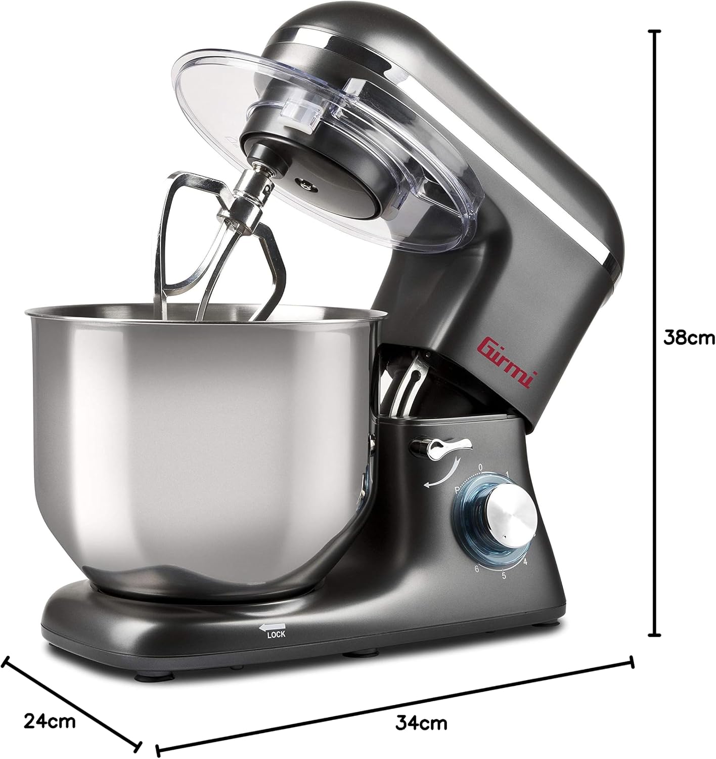 Girmi IM46 Küchenmaschine 8 L, 1400 W (1800 W max.), Anthrazitgrau – Bild 13