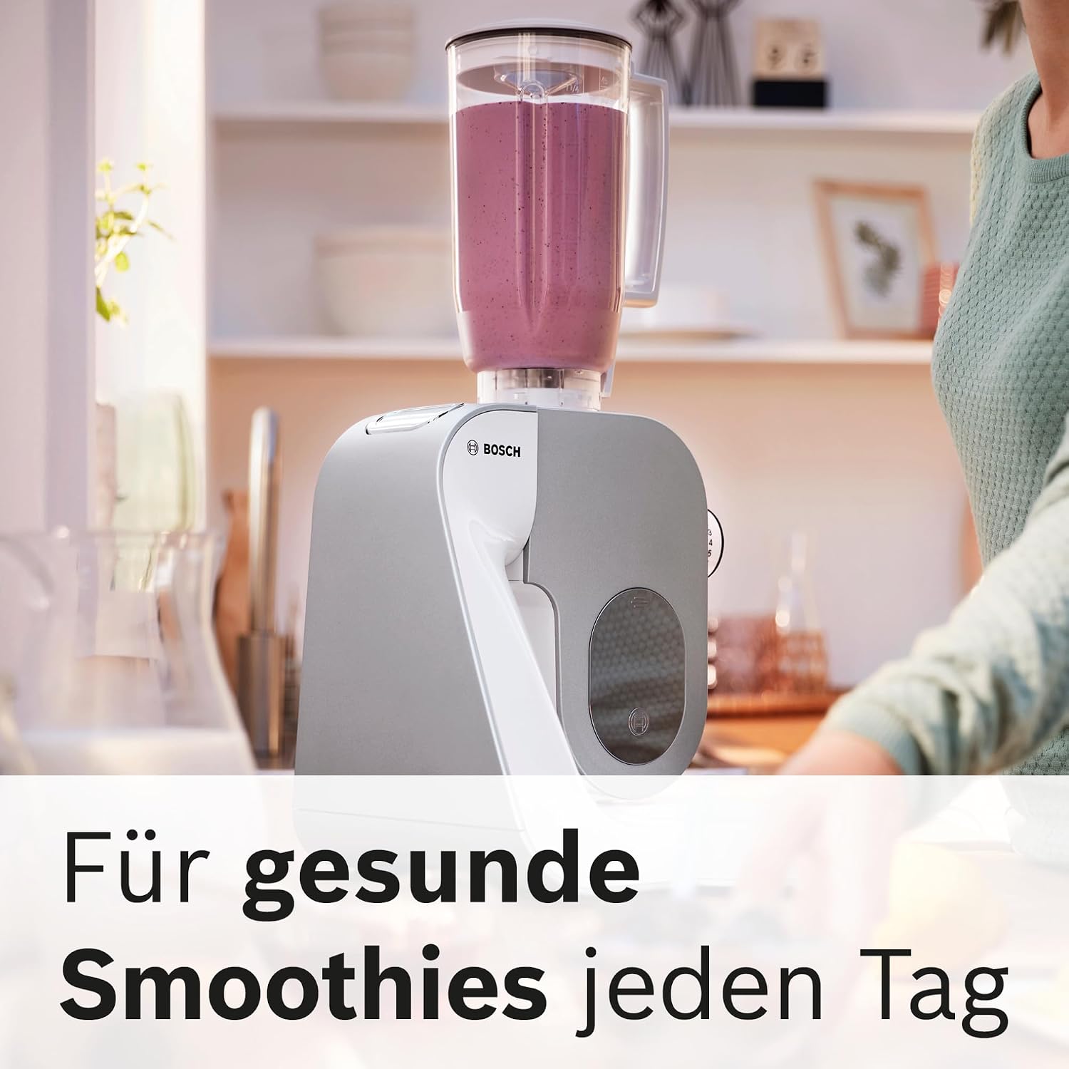 Bosch Küchenmaschine Serie 4, Edelstahl-Schüssel 3,9 L, Knethaken, Schlag- und Rührbesen Edelstahl spülmaschinenfest, Mixer 1,25 L, Durchlaufschnitzler, 3 Scheiben, 1000 W, Weiß, MUM58W20 – Bild 7