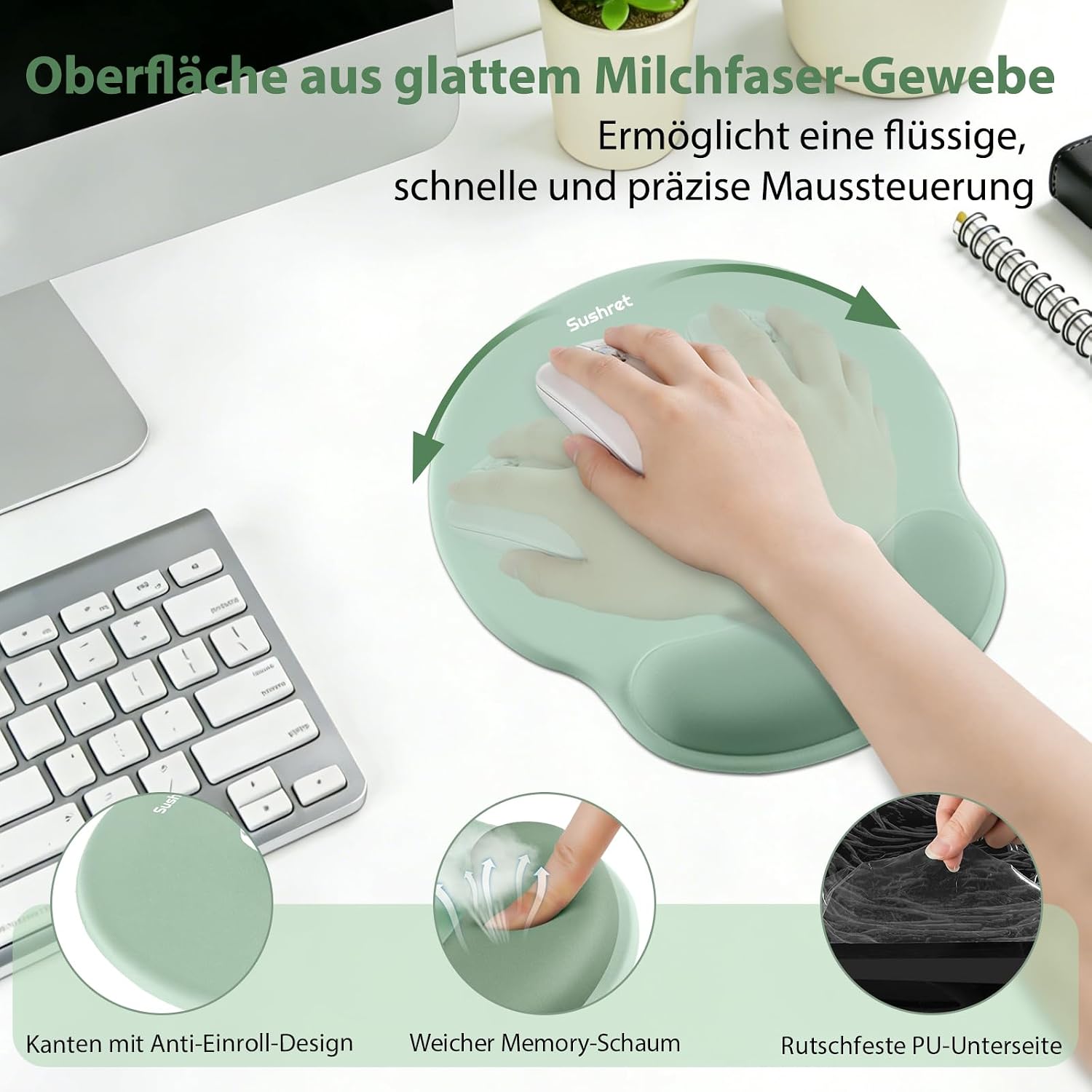 Sushret Mauspad & Tastatur Handballenauflage Set, Memory-Schaum + Gelkissen – Bild 3