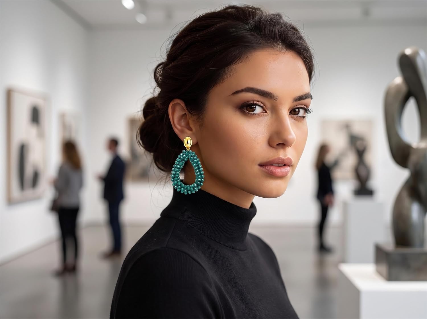 Bohemian Ohrringehängend für Damen,Tröpfchenförmiger handgewebter Kristallhänge Modischer Schmuck – Bild 4