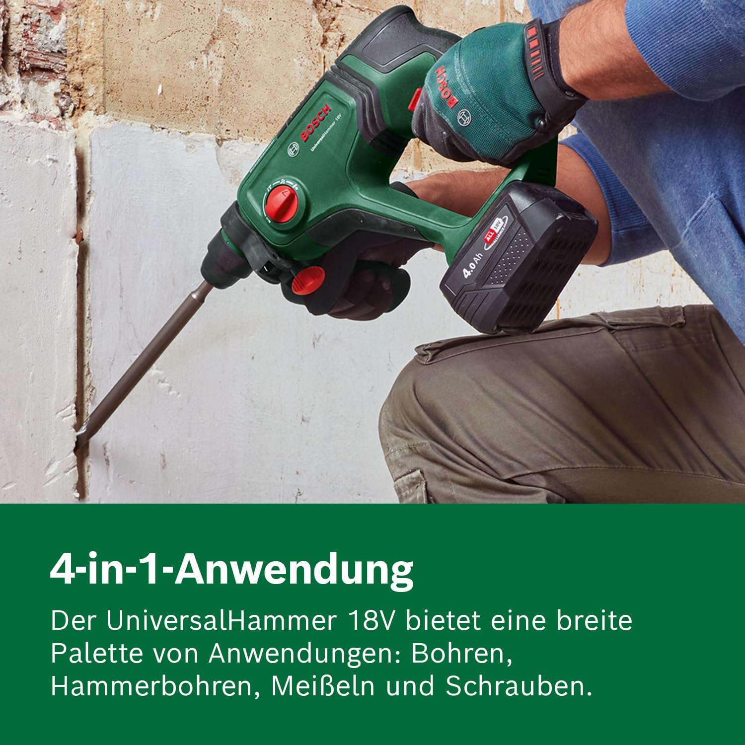 Bosch Akku-Bohrhammer UniversalHammer 18V (ohne Akku; 18 Volt System; Bohren/Hammerbohren/Meißeln; 2,0 J Schlagenergie; SDS plus Werkzeugaufnahme; im Karton) – Bild 4