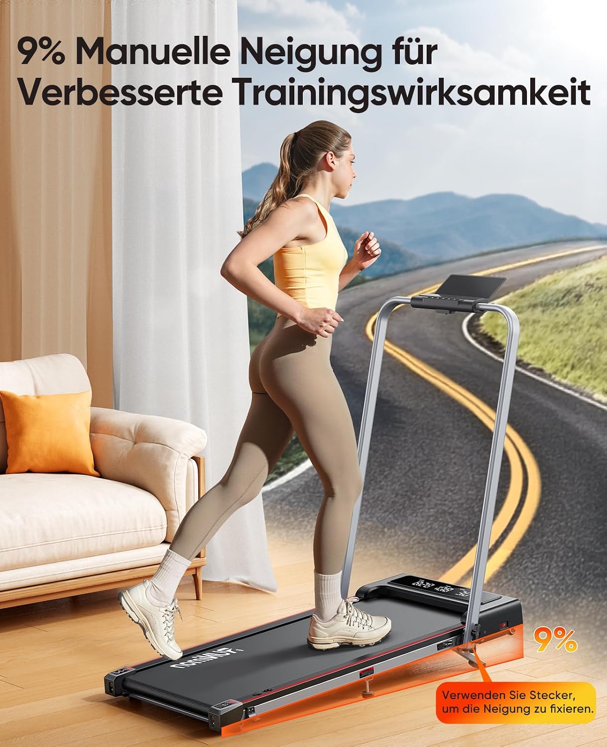 6 IN 1 Laufband für Zuhause Klappbar mit Neigung,12km/h Walking Pad mit Steigung,Klappbar Laufband für Zuhause & Büro,2-LED-Anzeige,Keine Installation – Bild 2